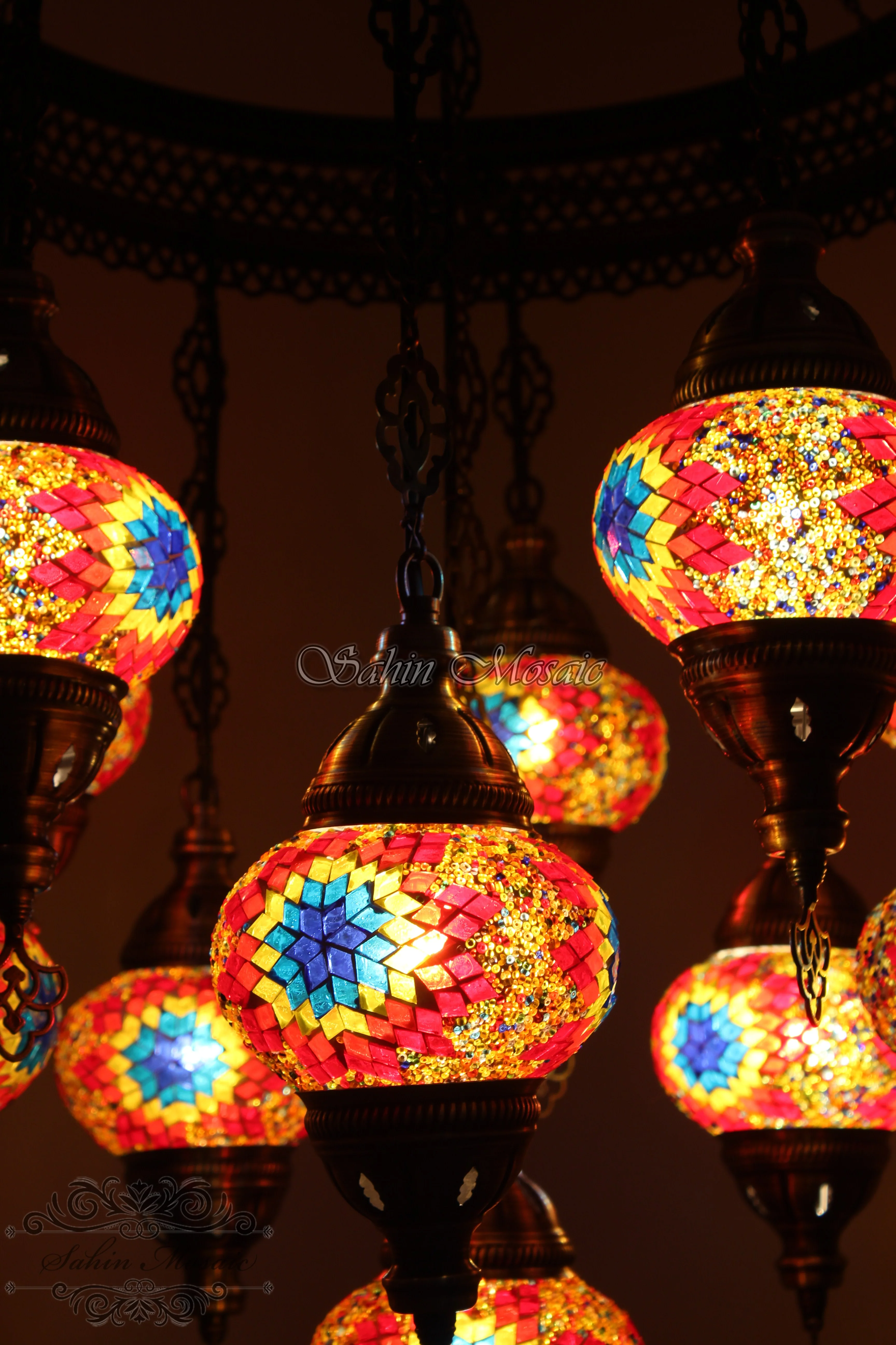 11-BALL TURKISH SULTAN MOSAIC CHANDELIER with Medium Globes ID:S11M-01 - Image 4