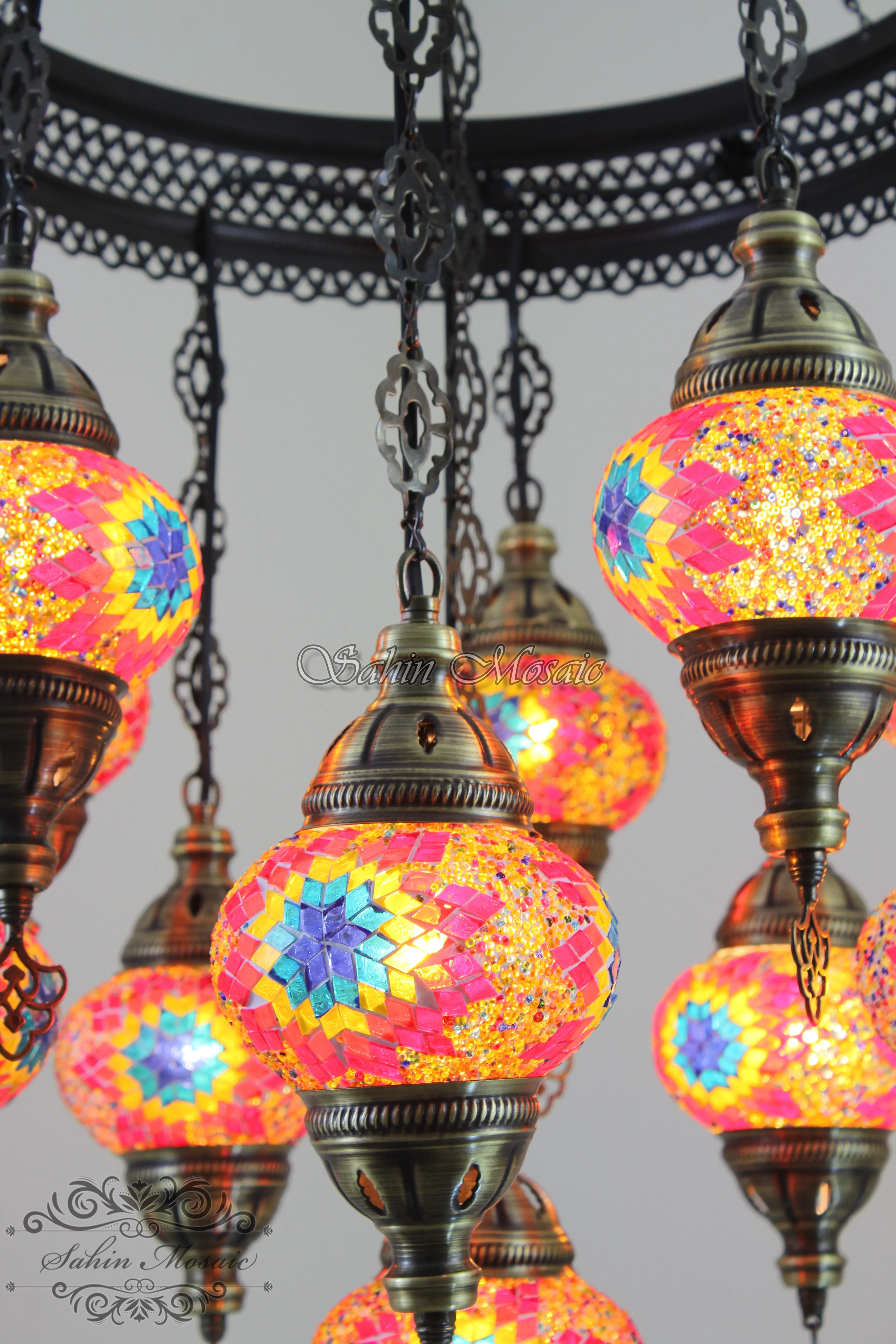 11-BALL TURKISH SULTAN MOSAIC CHANDELIER with Medium Globes ID:S11M-01 - Image 5