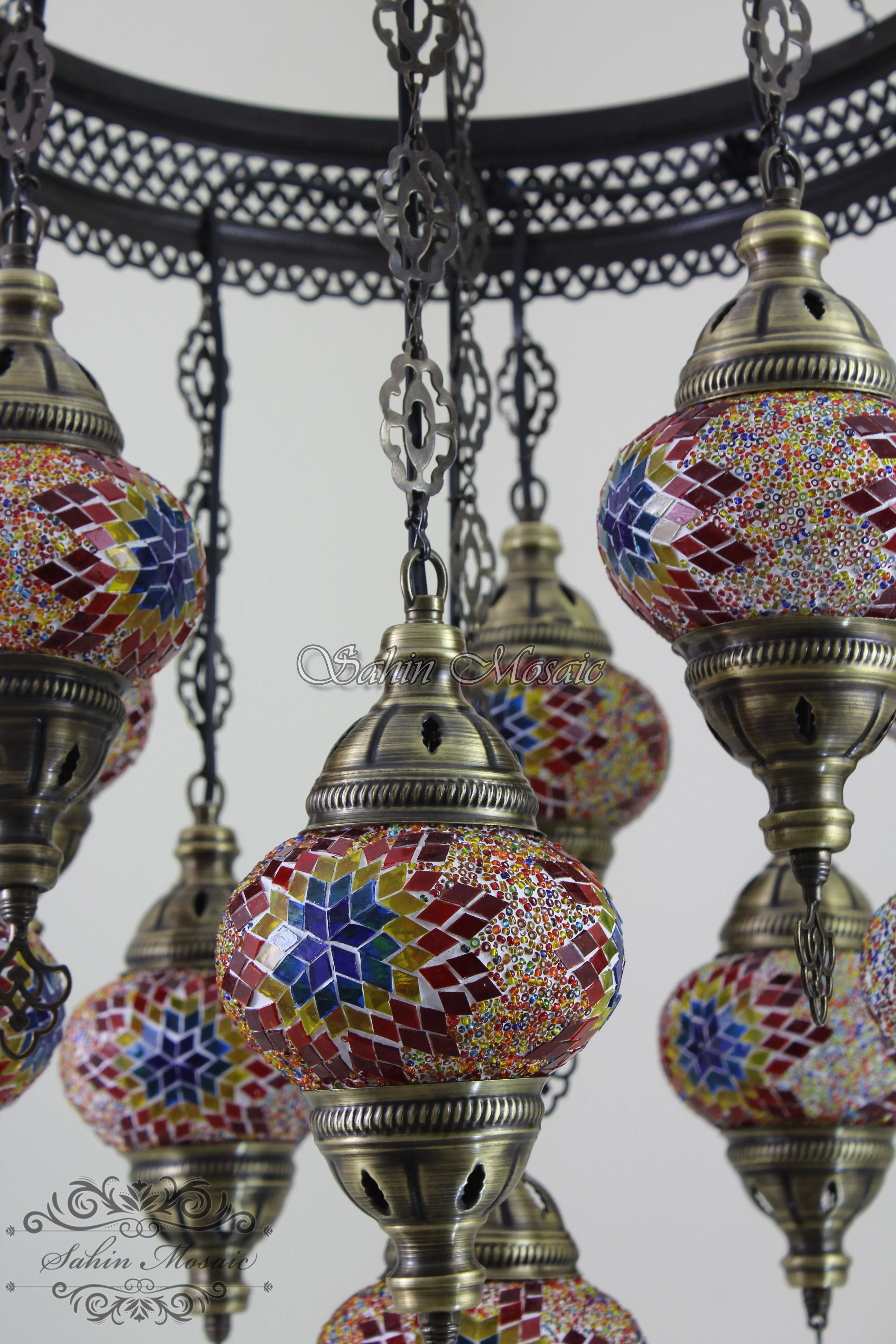 11-BALL TURKISH SULTAN MOSAIC CHANDELIER with Medium Globes ID:S11M-01 - Image 6