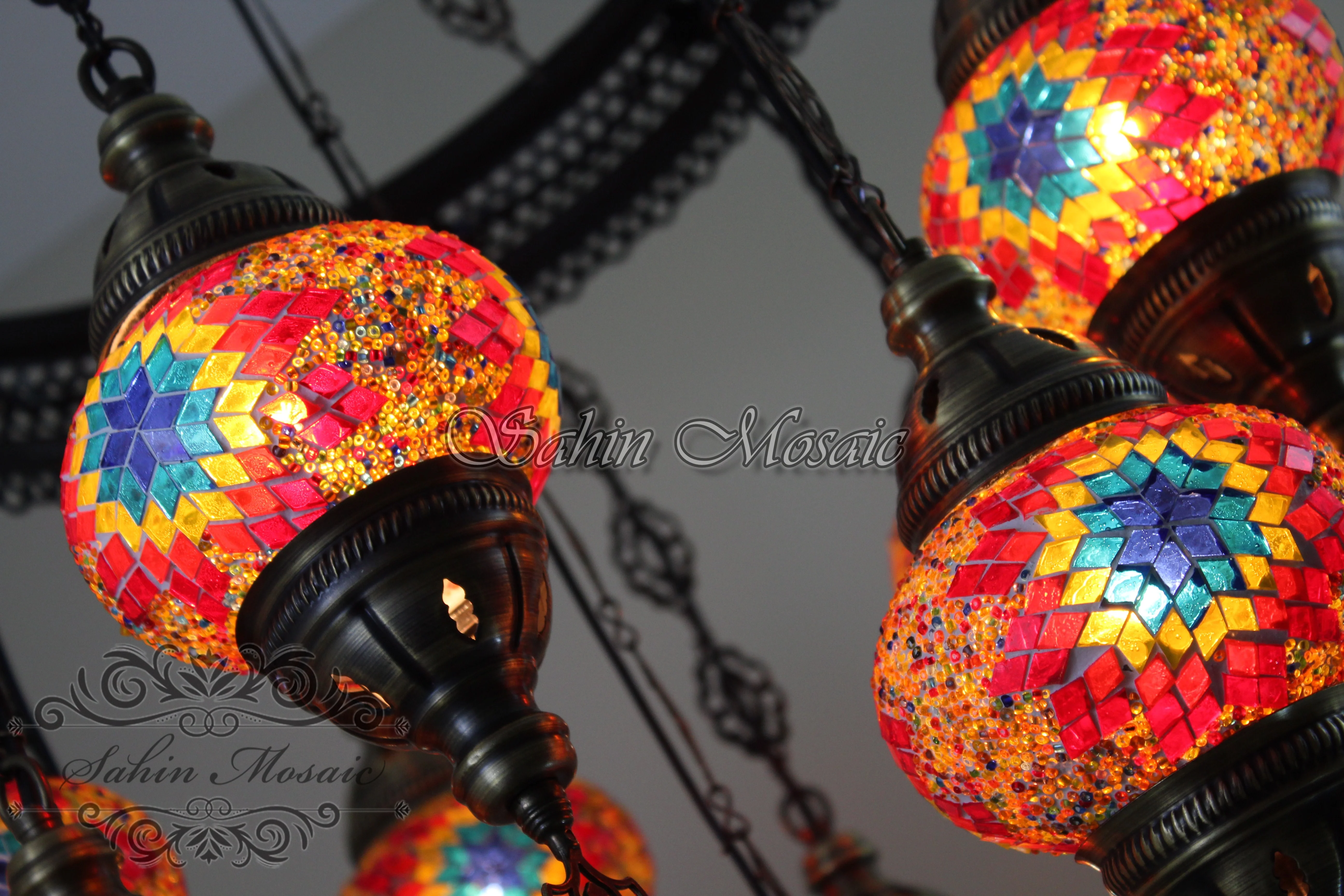 11-BALL TURKISH SULTAN MOSAIC CHANDELIER with Medium Globes ID:S11M-01 - Image 7