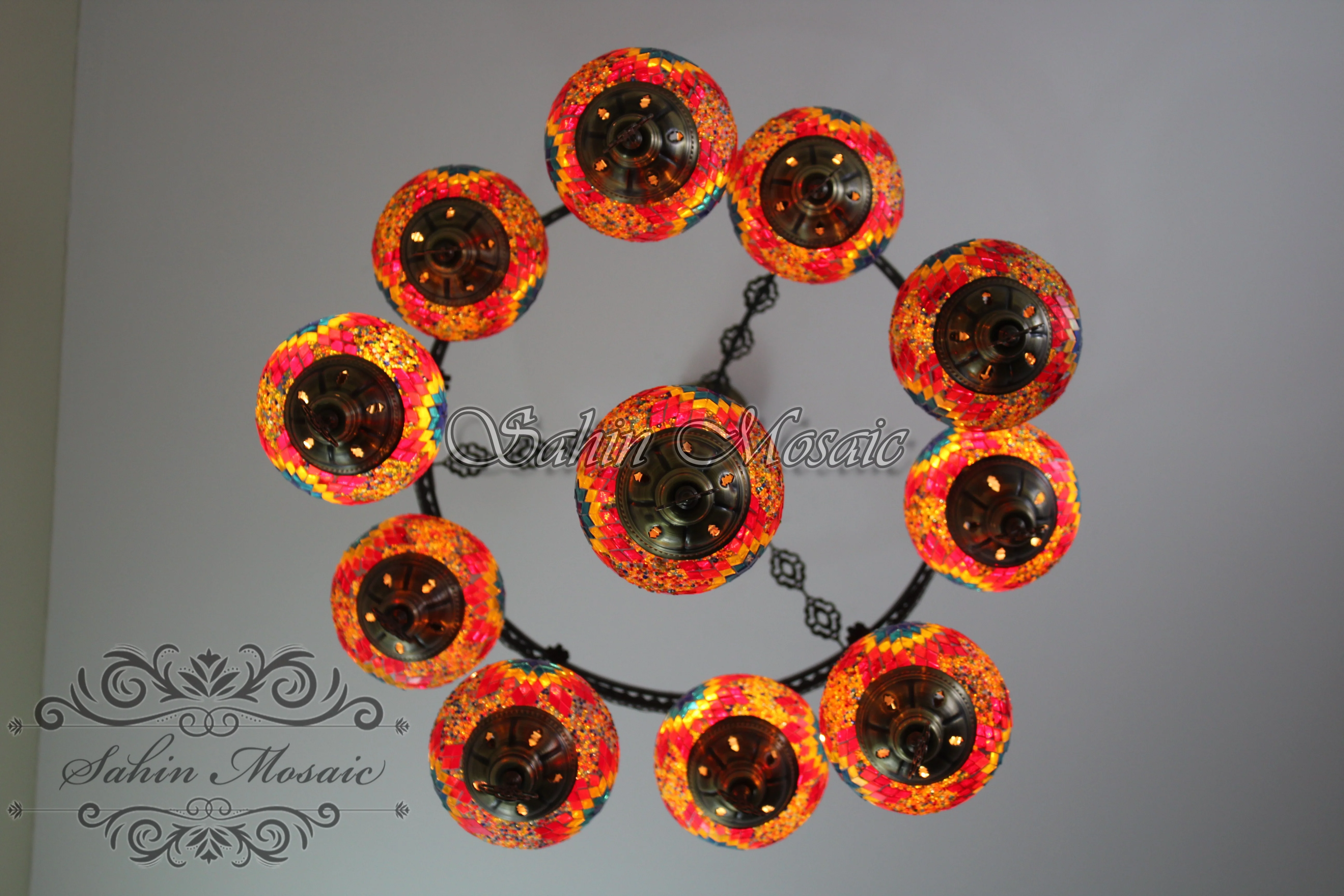 11-BALL TURKISH SULTAN MOSAIC CHANDELIER with Medium Globes ID:S11M-01 - Image 9
