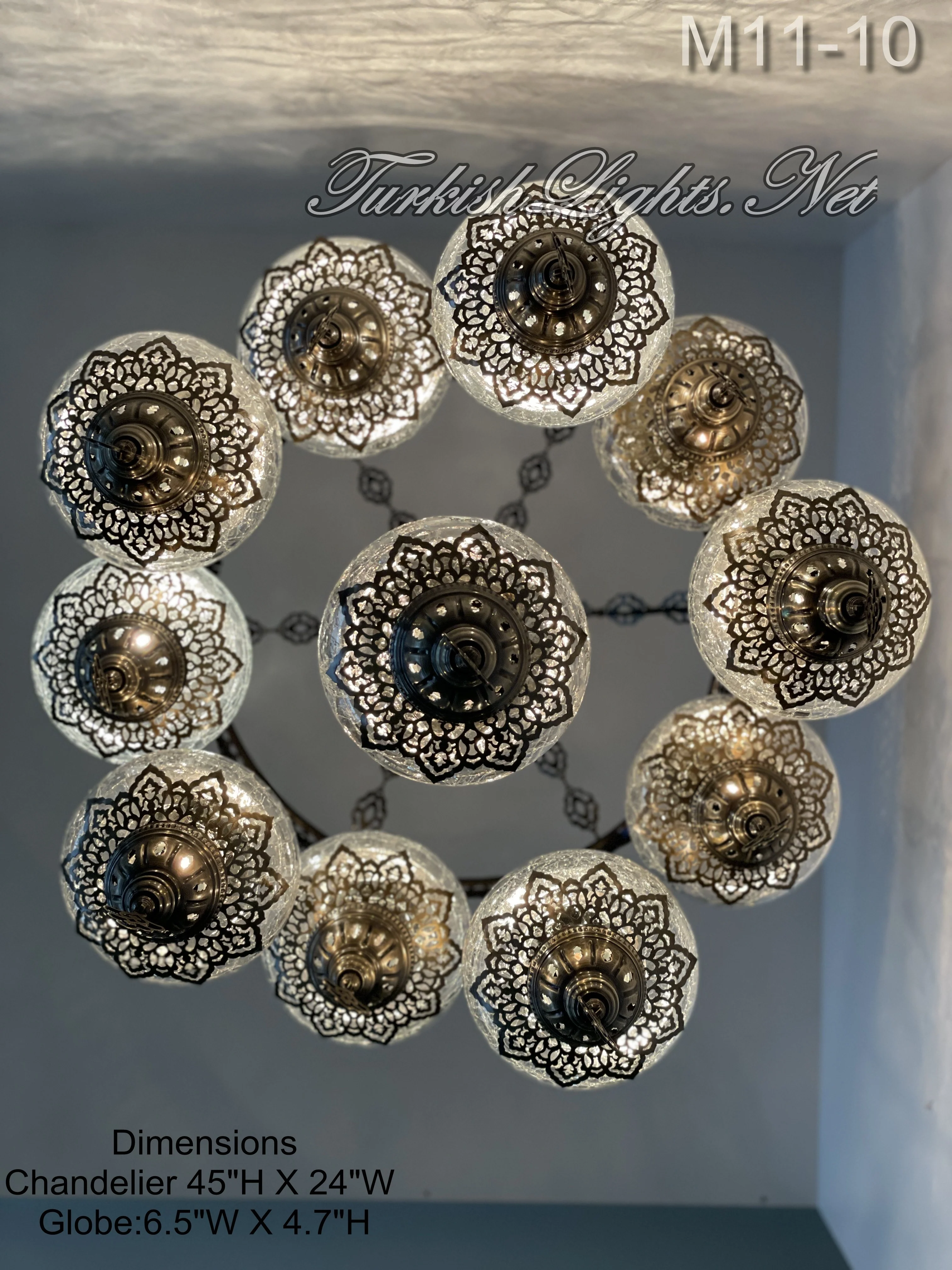 11-BALL TURKISH SULTAN OTTOMAN CHANDELIER, LARGE GLOBES ID: 11S-10 - Image 3