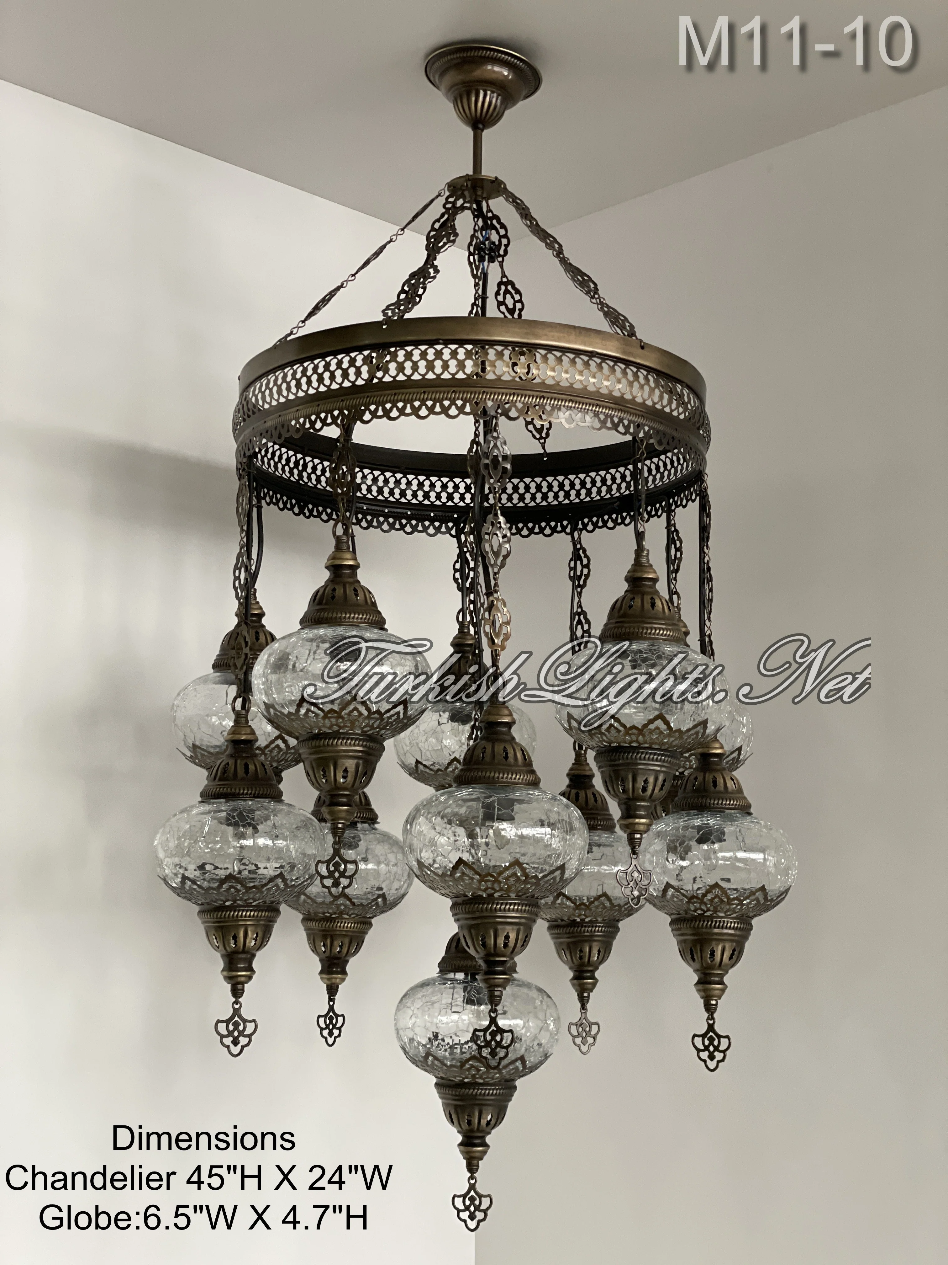 11-BALL TURKISH SULTAN OTTOMAN CHANDELIER, LARGE GLOBES ID: 11S-10 - Image 4