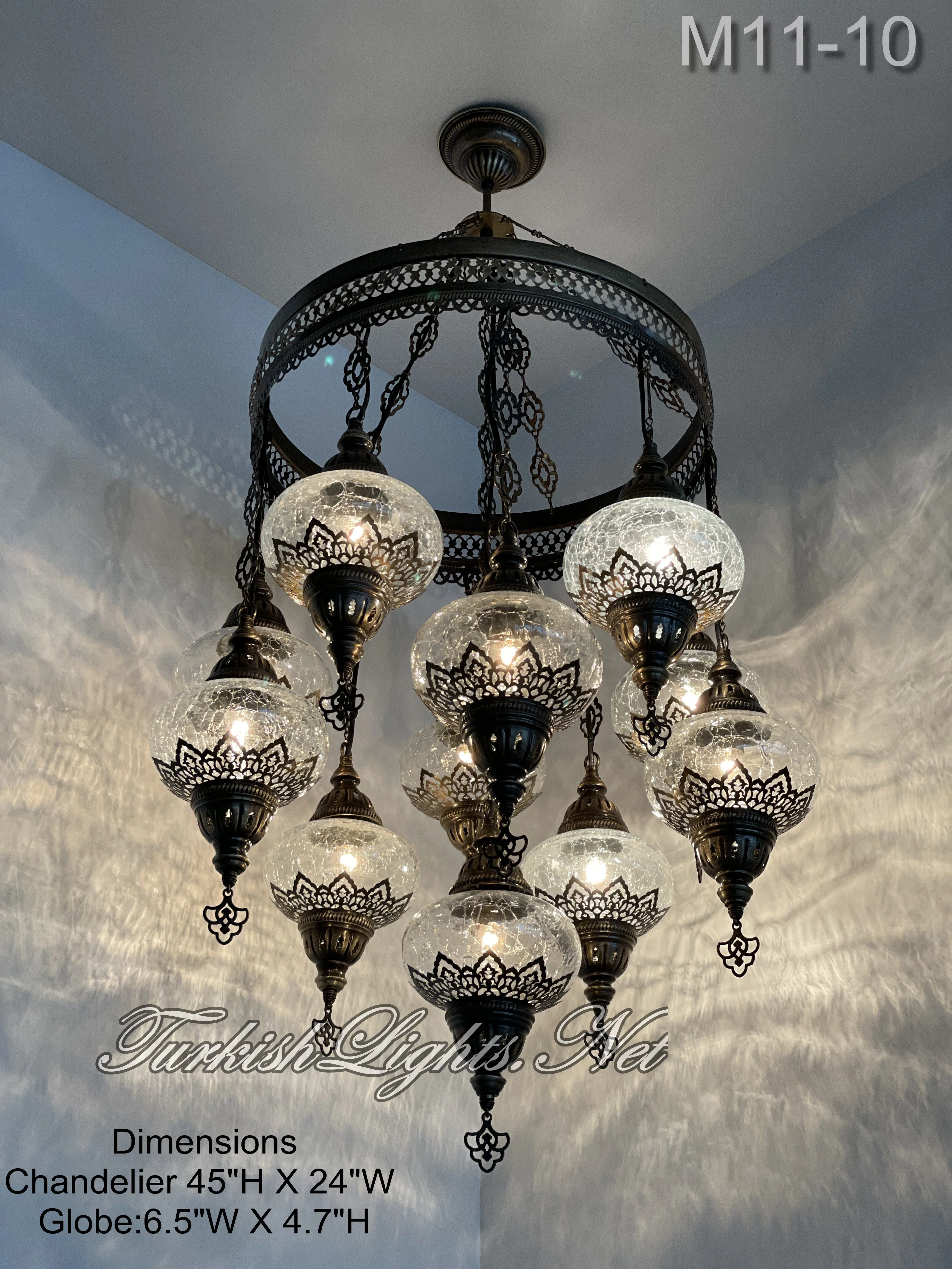 11 Ball Turkish Sultan Mosaic Chandelier with Large Globes, ID: 11SL - Image 10