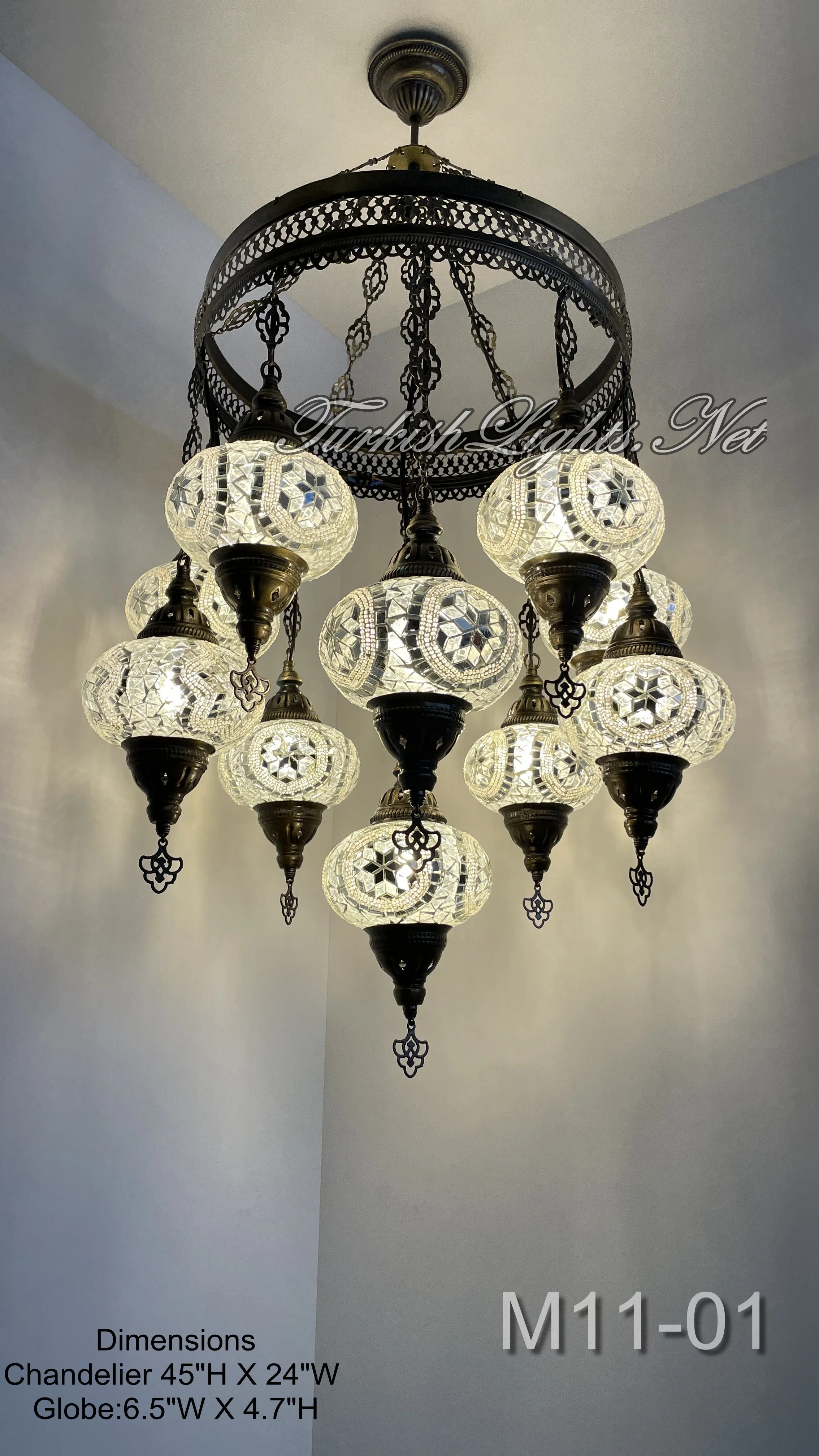 11 Ball Turkish Sultan Mosaic Chandelier with Large Globes, ID: 11SL - Image 2