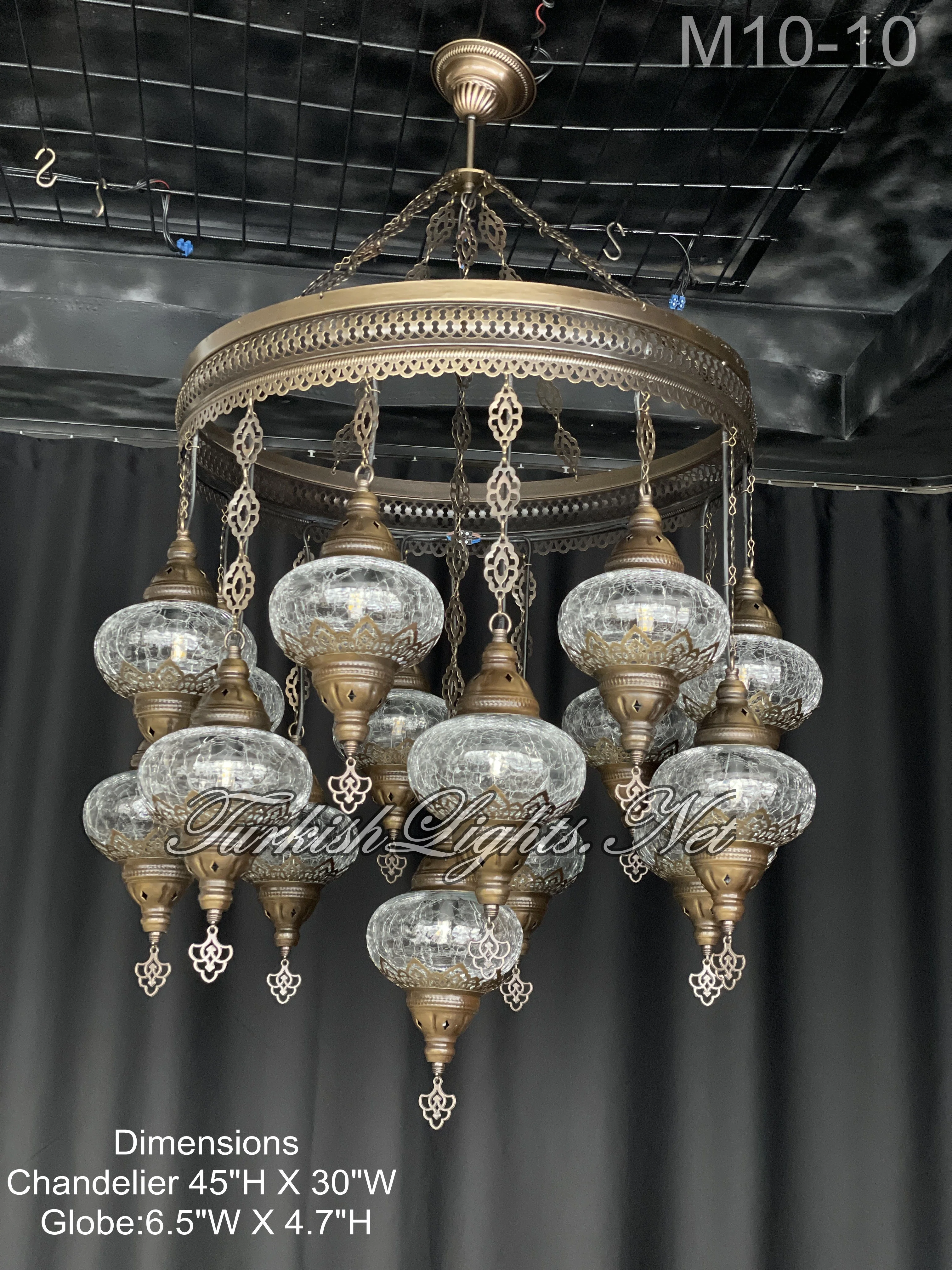 15 Ball Turkish Sultan Mosaic Chandelier - Handmade Design with Large Globes, ID: S15L - Image 12