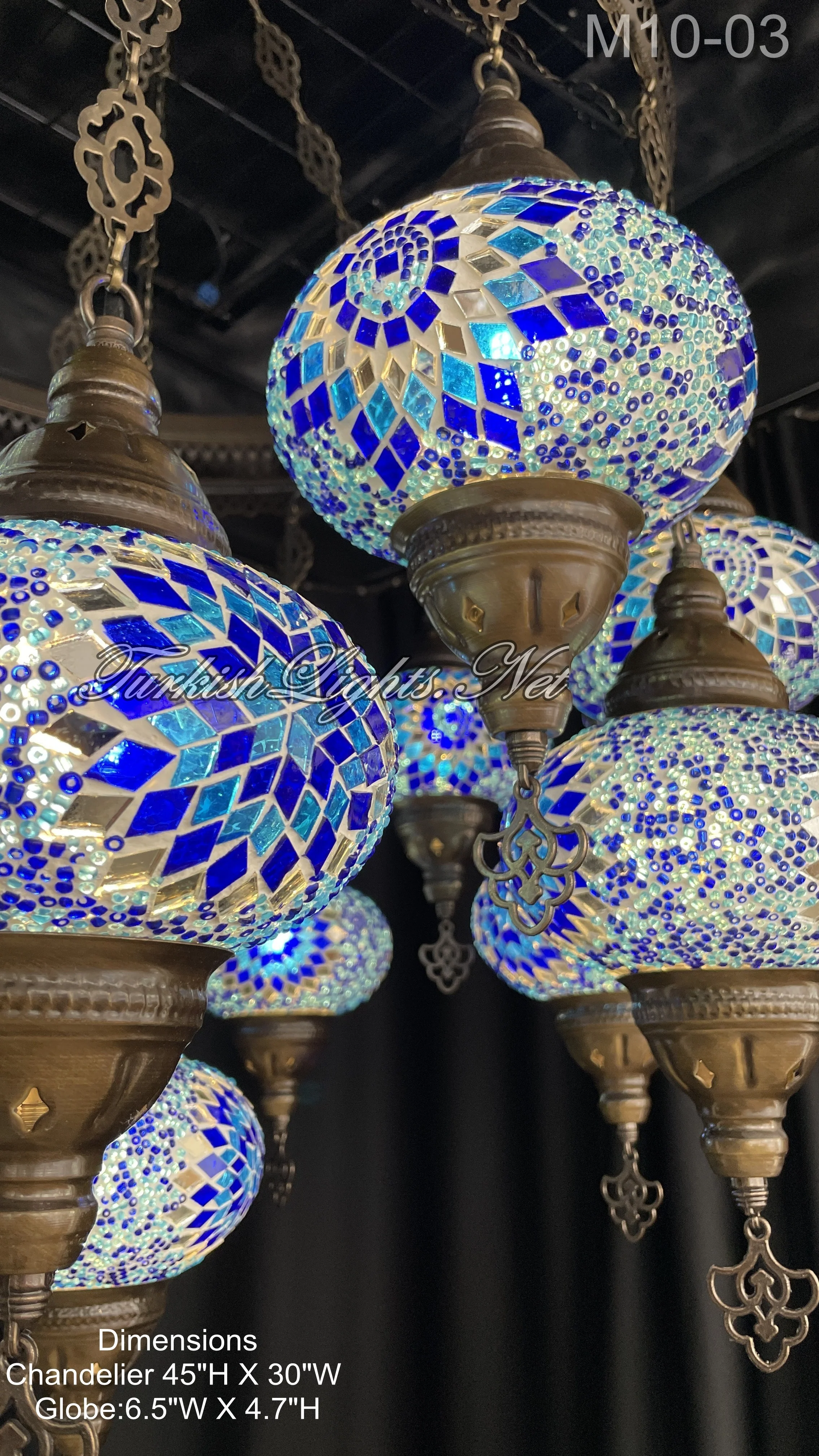 15 Ball Turkish Sultan Mosaic Chandelier - Handmade Design with Large Globes, ID: S15L - Image 15