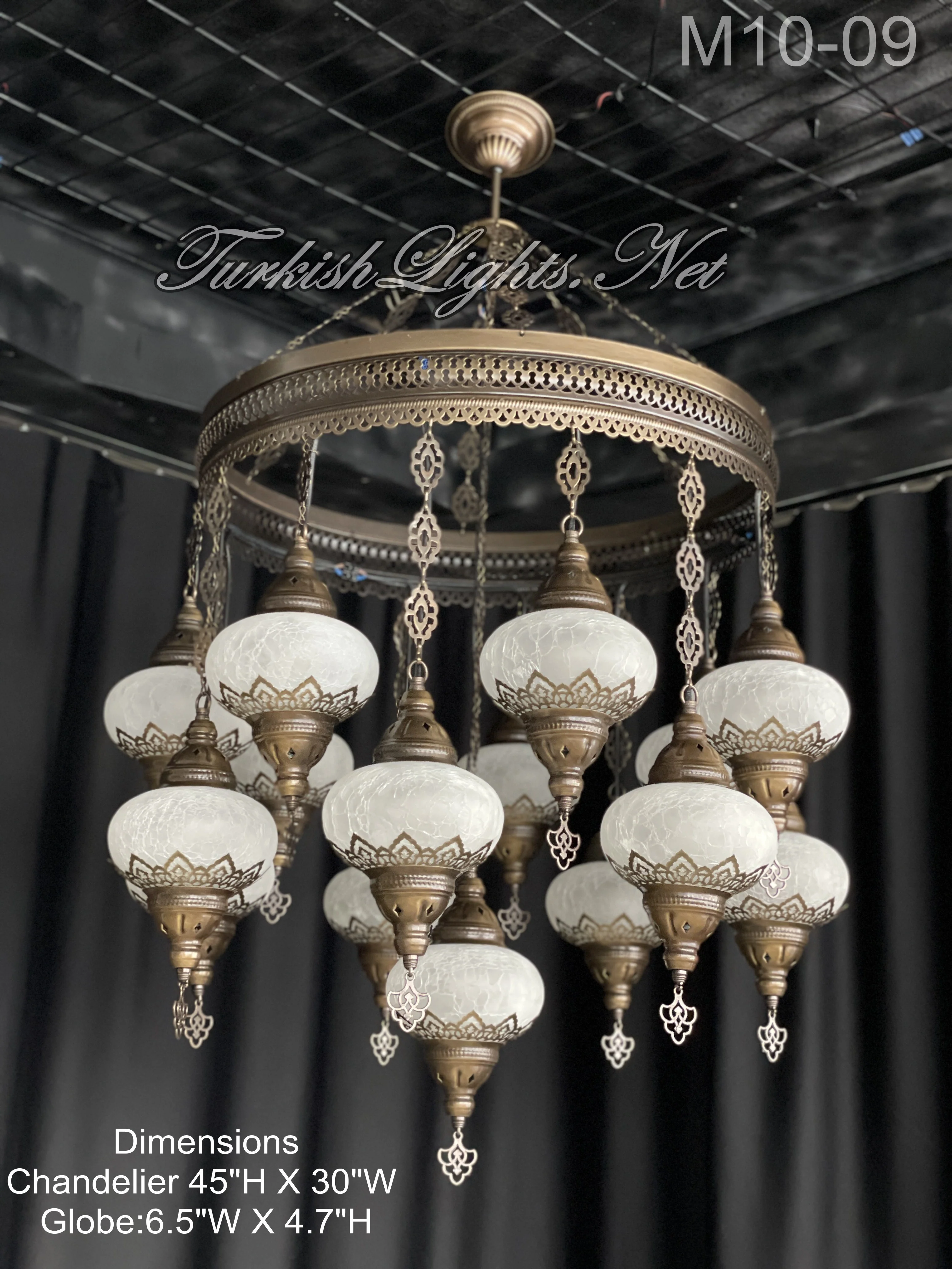 15 Ball Turkish Sultan Mosaic Chandelier - Handmade Design with Large Globes, ID: S15L - Image 8