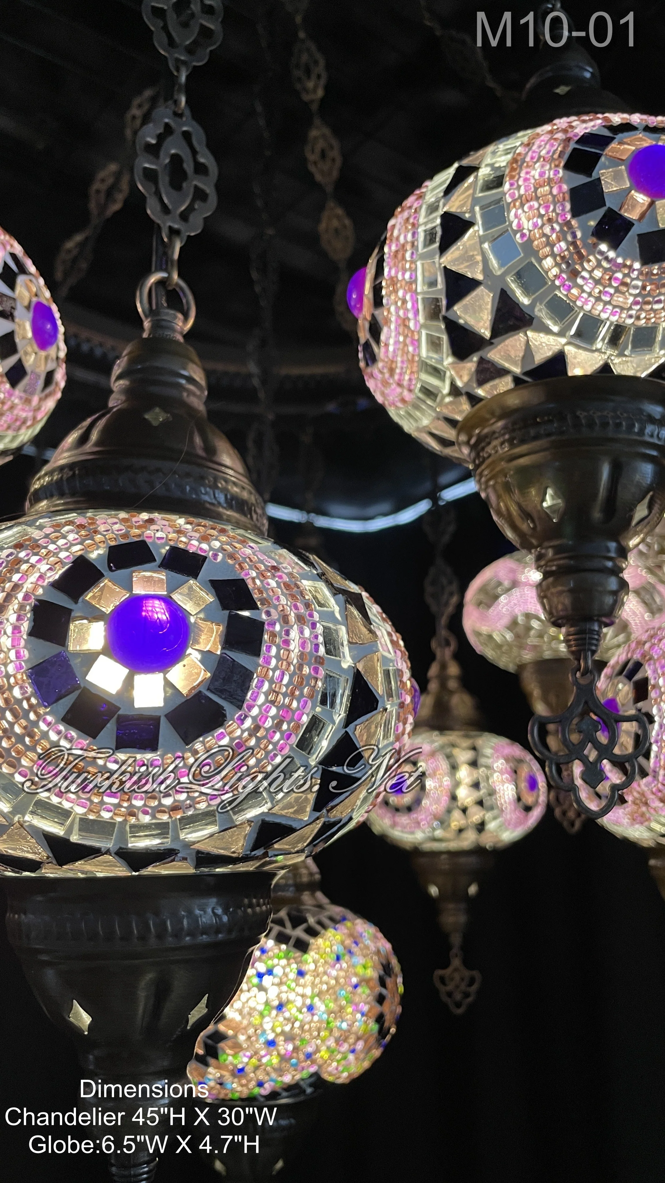 15 Ball Turkish Sultan Mosaic Chandelier - Handmade Design with Large Globes, ID: S15L-01 - Image 3