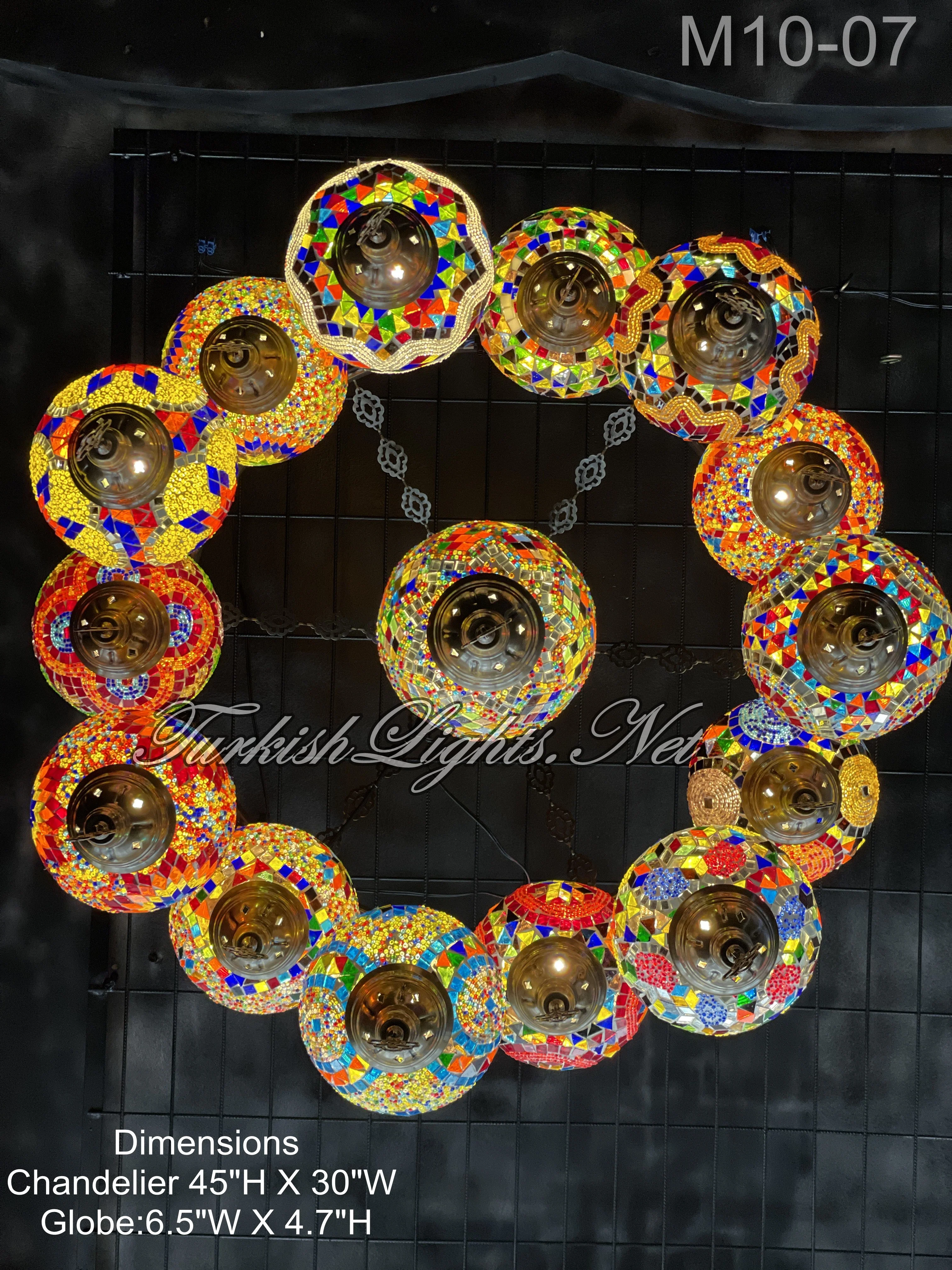 15 Ball Turkish Sultan Mosaic Chandelier - Handmade Design with Large Globes, ID: S15L-07 - Image 3