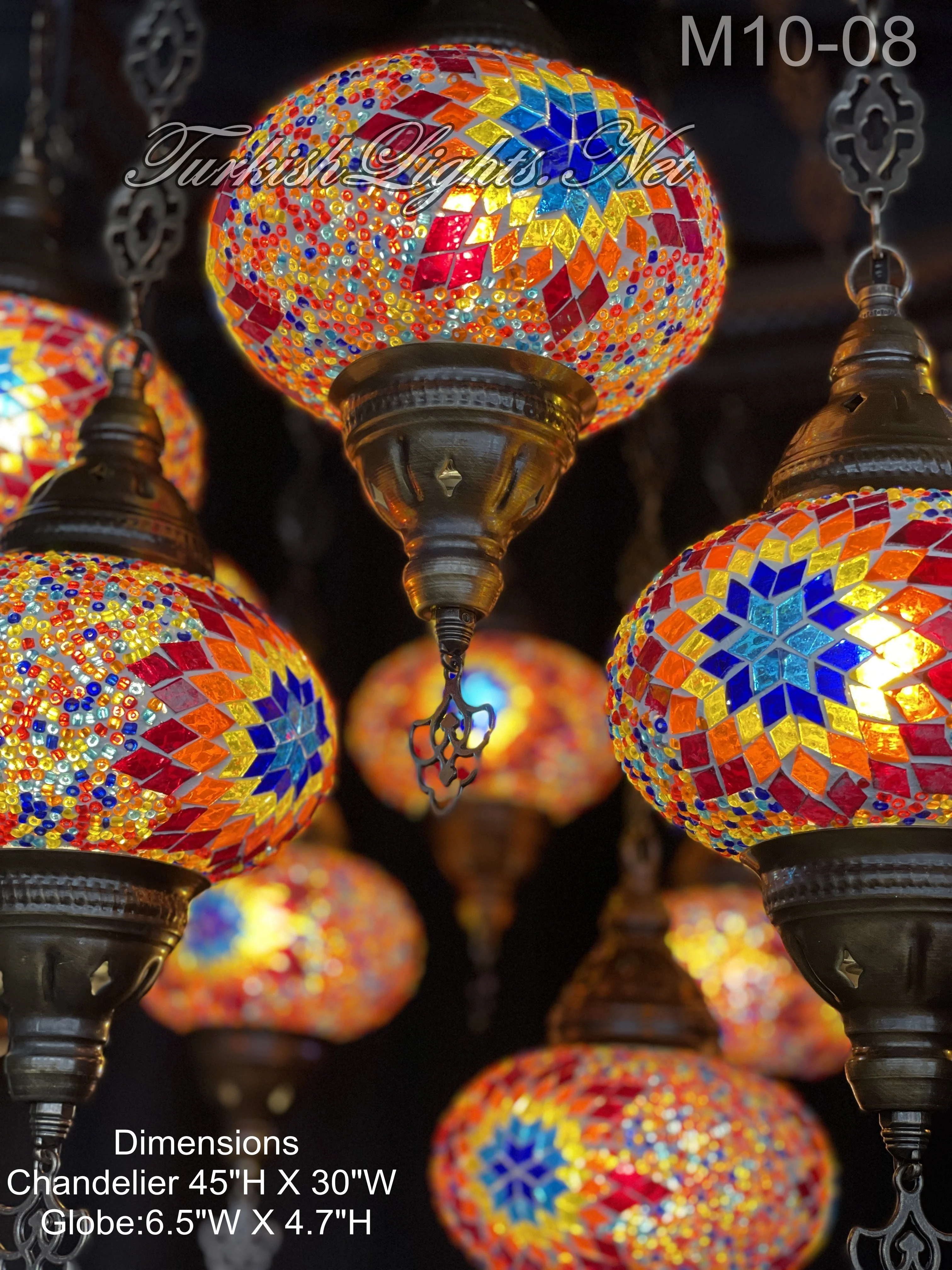 15 Ball Turkish Sultan Mosaic Chandelier - Handmade Design with Large Globes, ID: S15L08 - Image 3