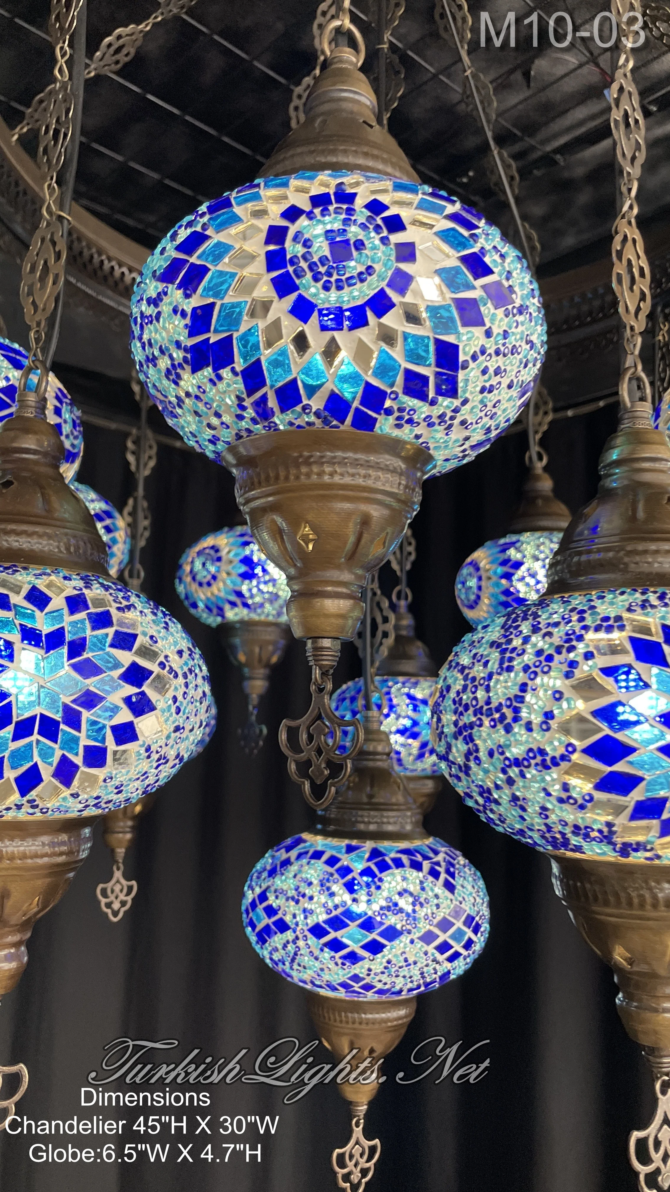 15 Ball Turkish Sultan Mosaic Chandelier - Handmade Design with Large Globes, ID: S15L-03 - Image 3