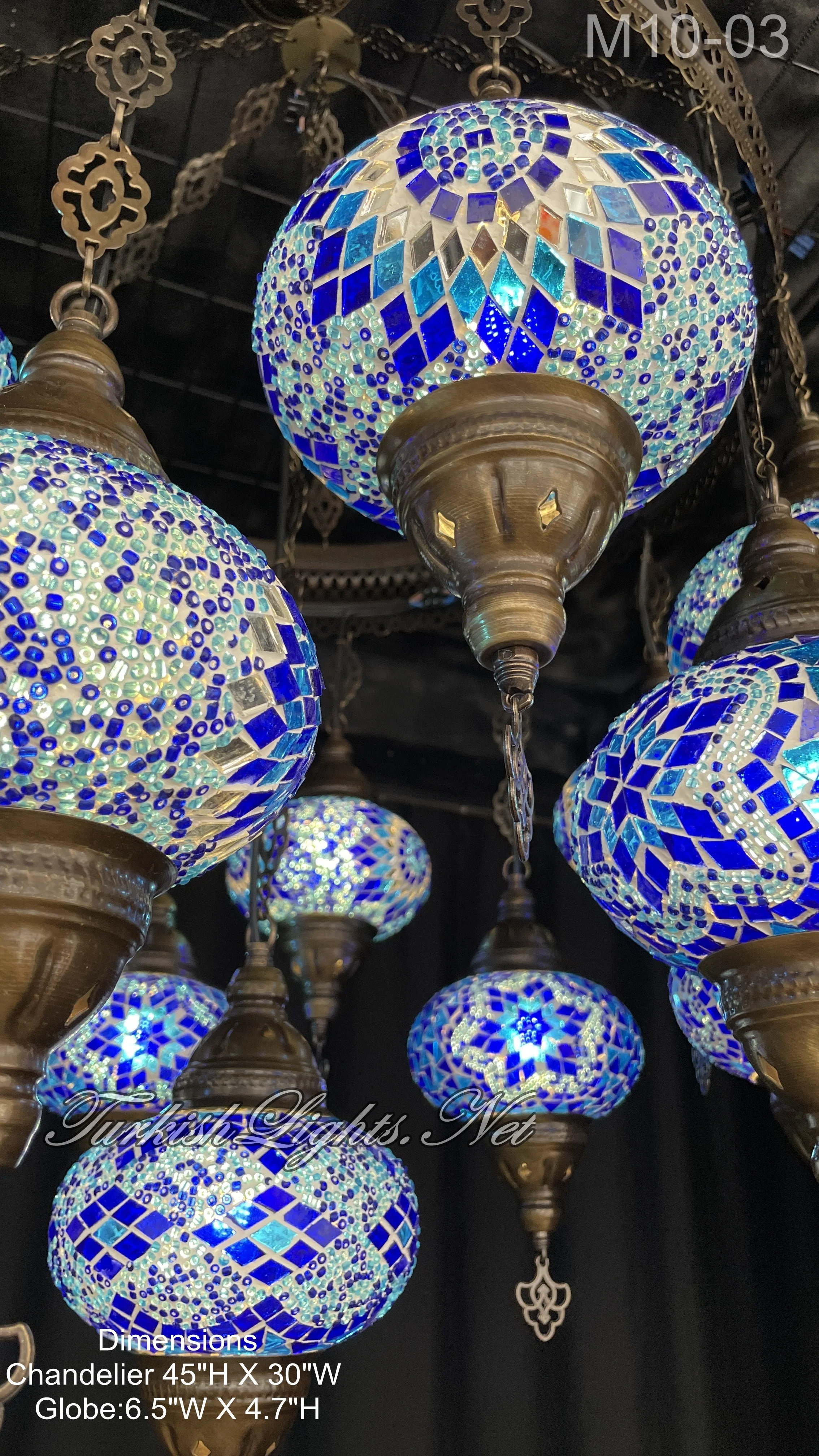 15 Ball Turkish Sultan Mosaic Chandelier - Handmade Design with Large Globes, ID: S15L-03 - Image 4