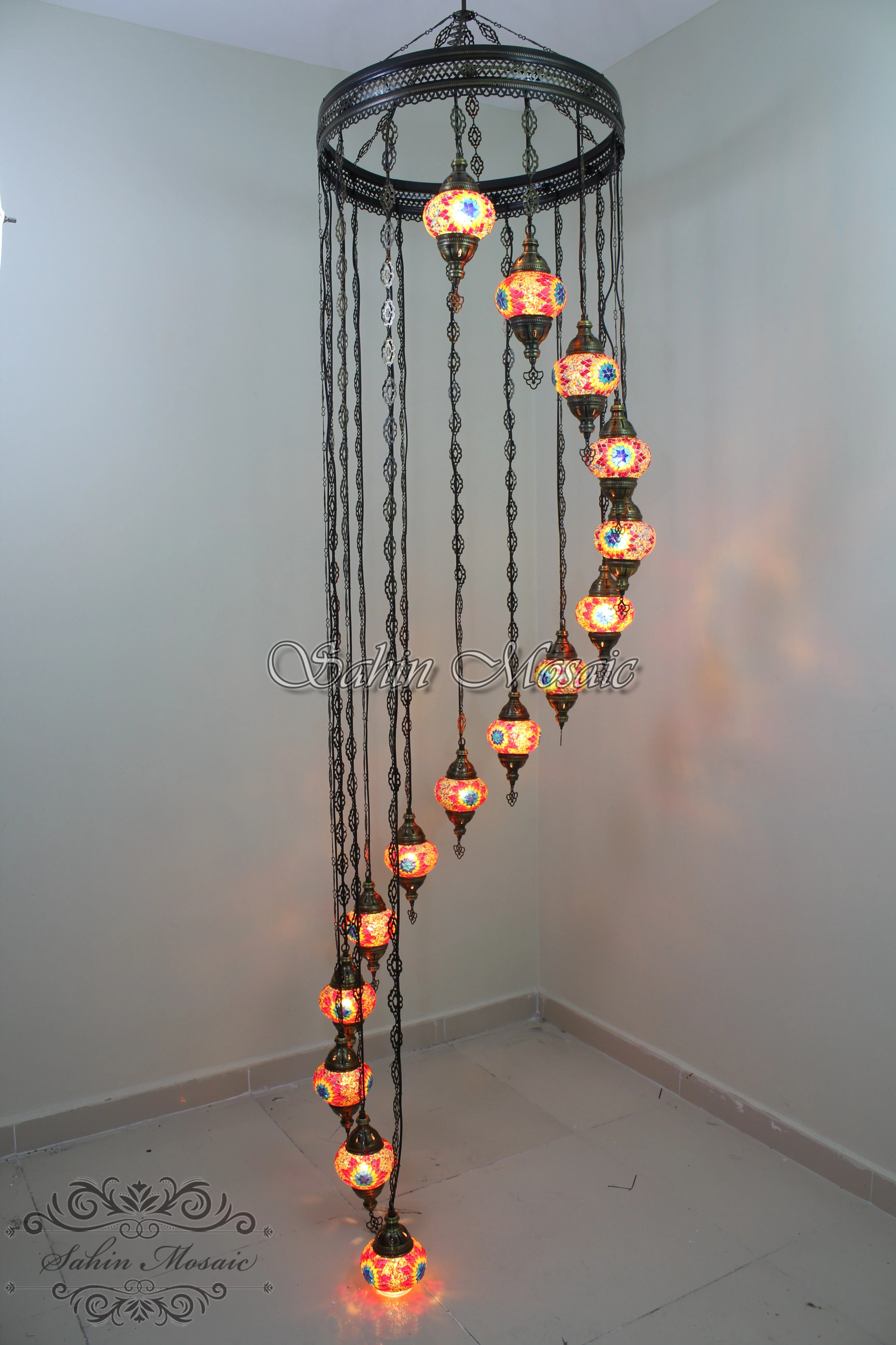 15-BALL WATER DROP MOSAIC CHANDELIER WITH MEDIUM GLOBES H15M-2 - Image 3