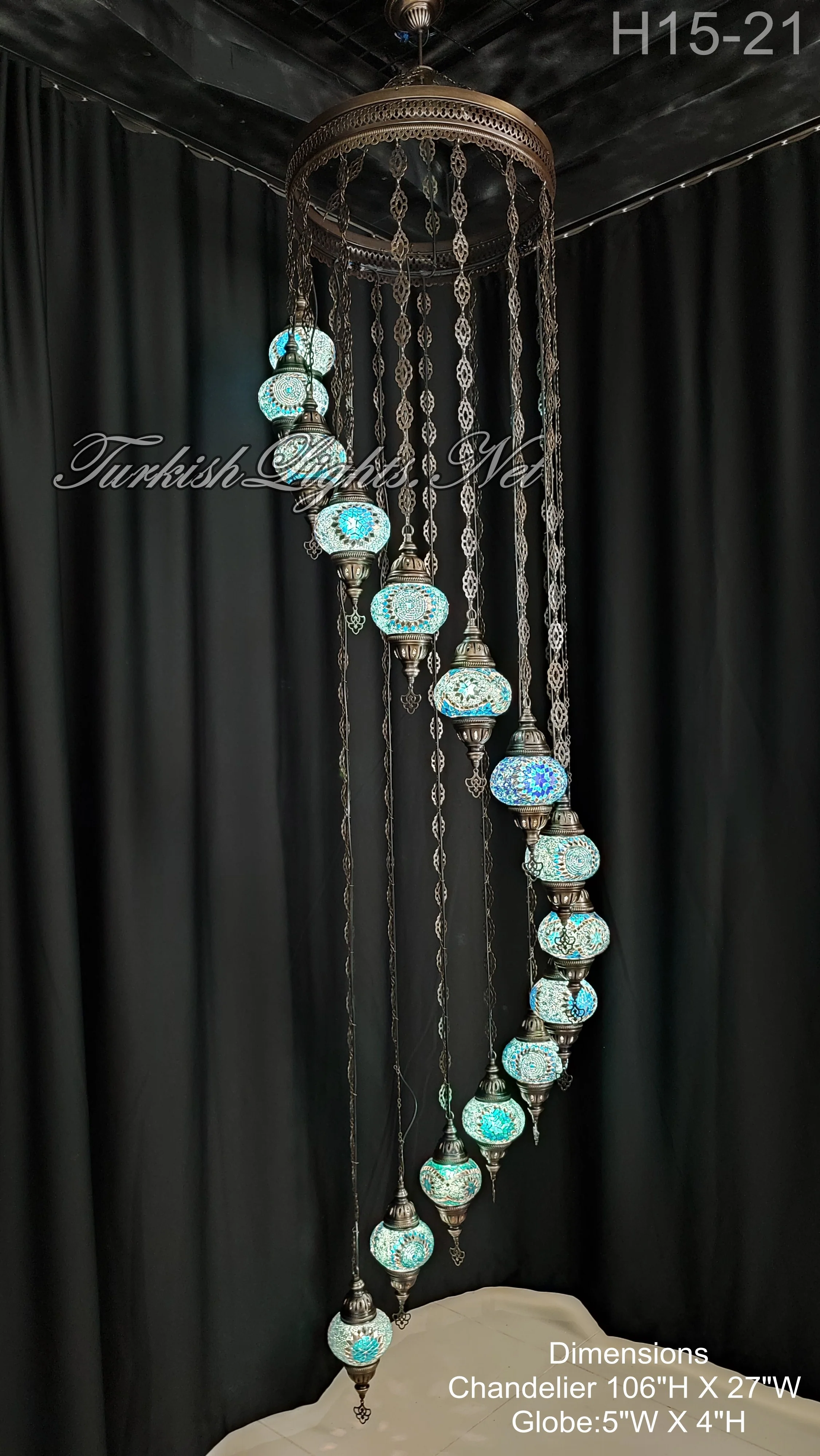 15-BALL TURKISH WATER DROP MOSAIC CHANDELIER MEDIUM GLOBES, 9 TO CHOOSE H15M-ALL - Image 3