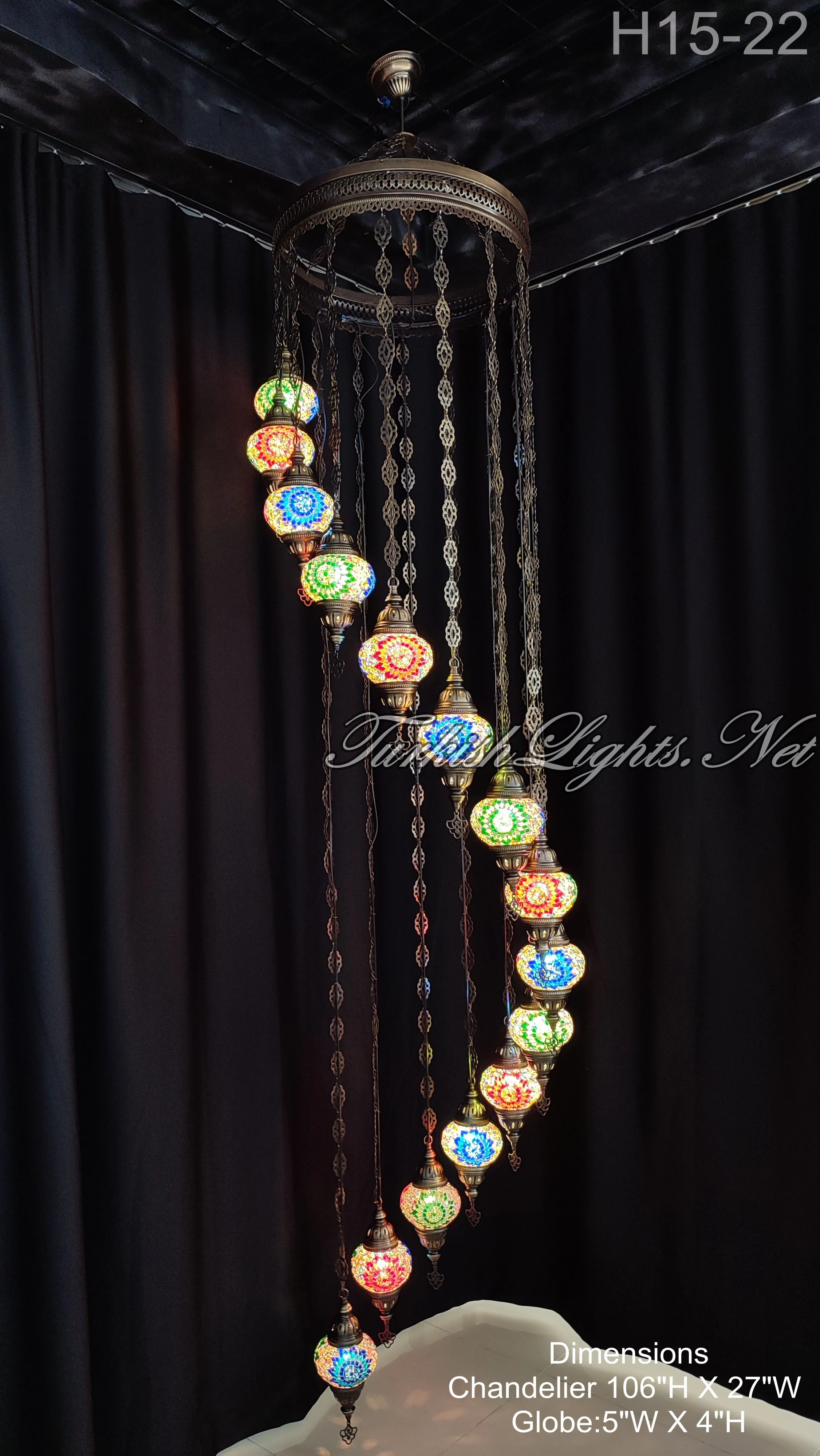 15-BALL TURKISH WATER DROP MOSAIC CHANDELIER MEDIUM GLOBES, 9 TO CHOOSE H15M-ALL - Image 4