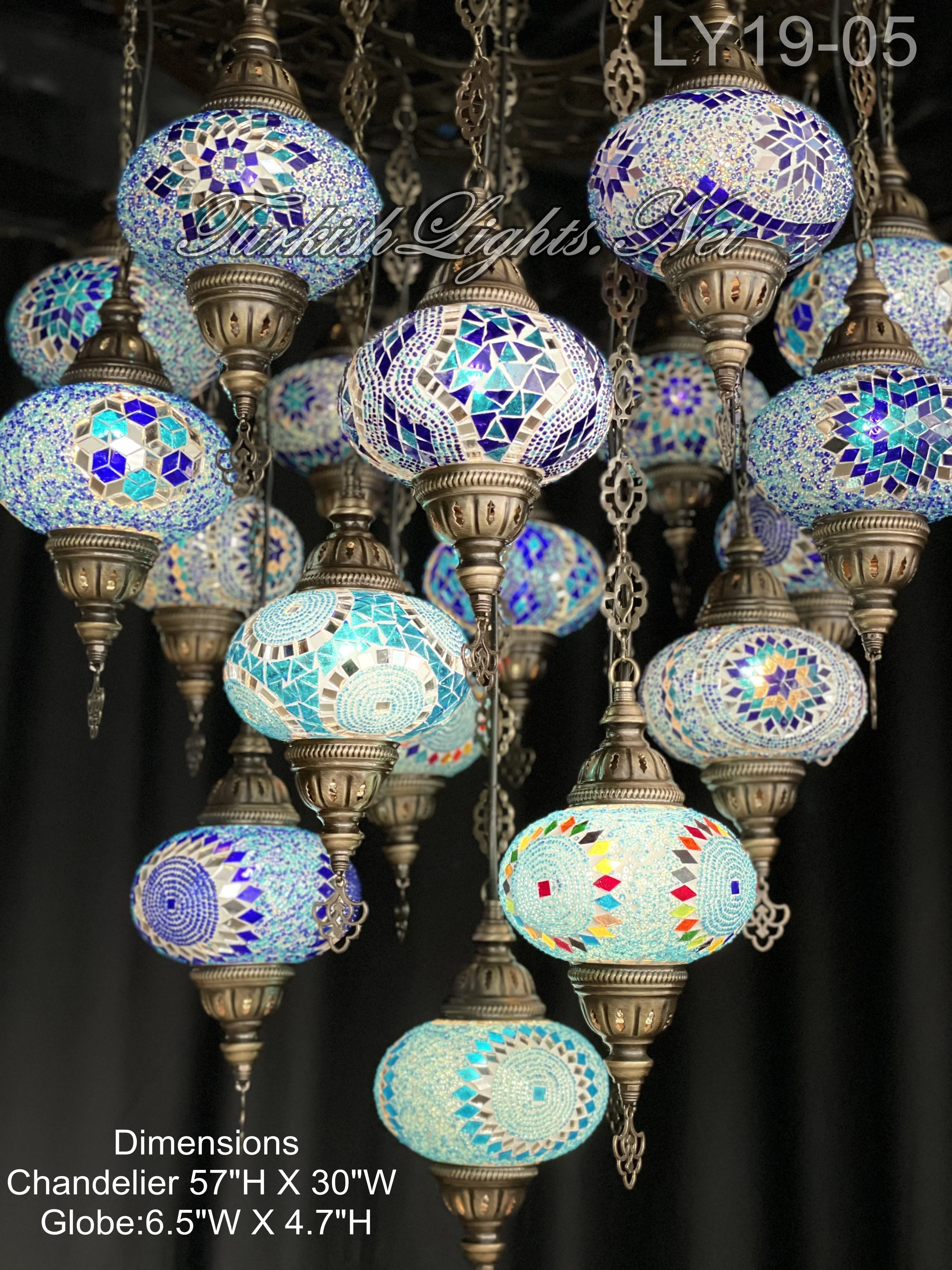 Turkish Sultan Mosaic Chandelier 19 Large Globes - 6 Designs ID: LZ19L - Image 4