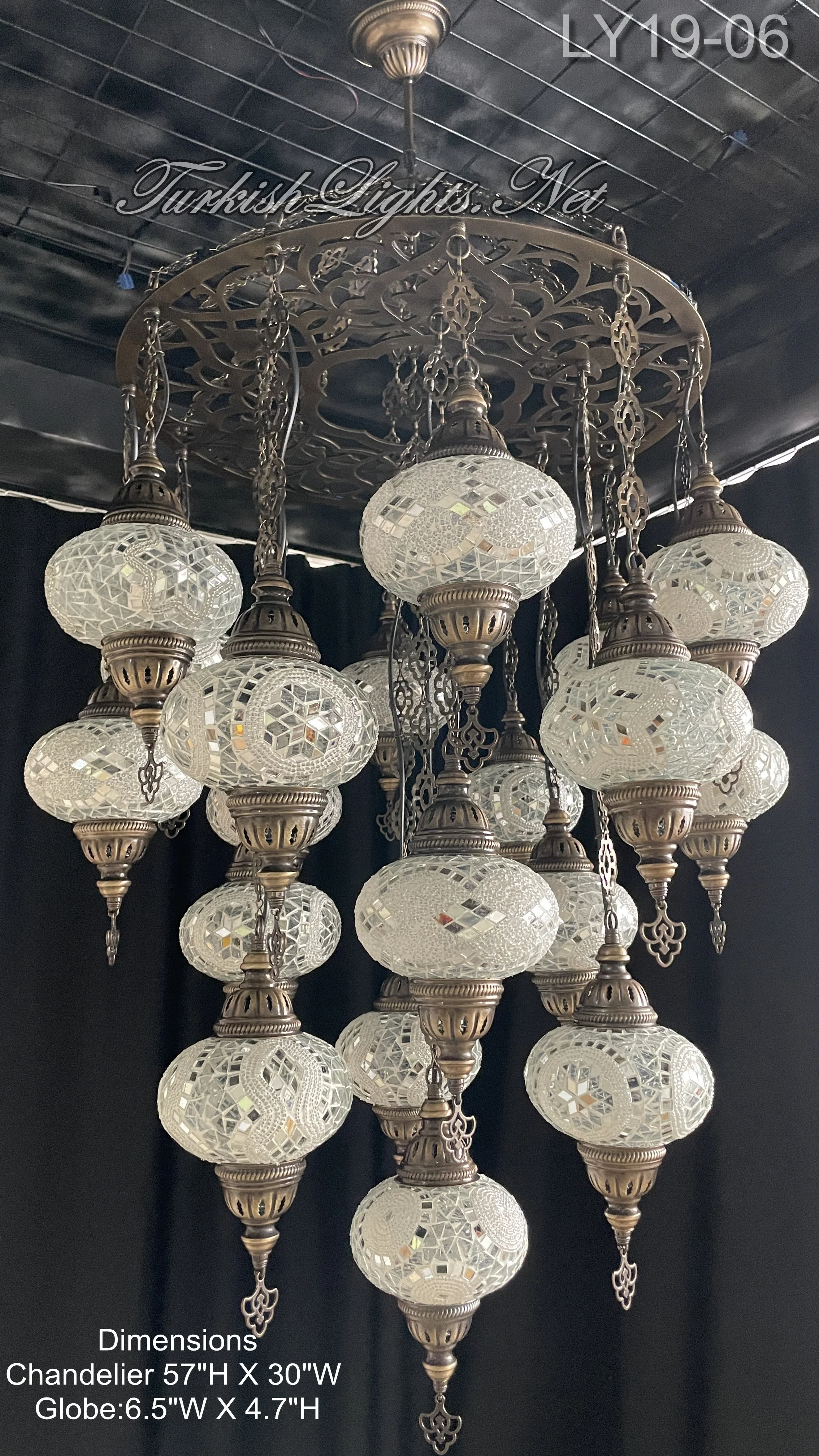 Turkish Sultan Mosaic Chandelier 19 Large Globes - 6 Designs ID: LZ19L - Image 7