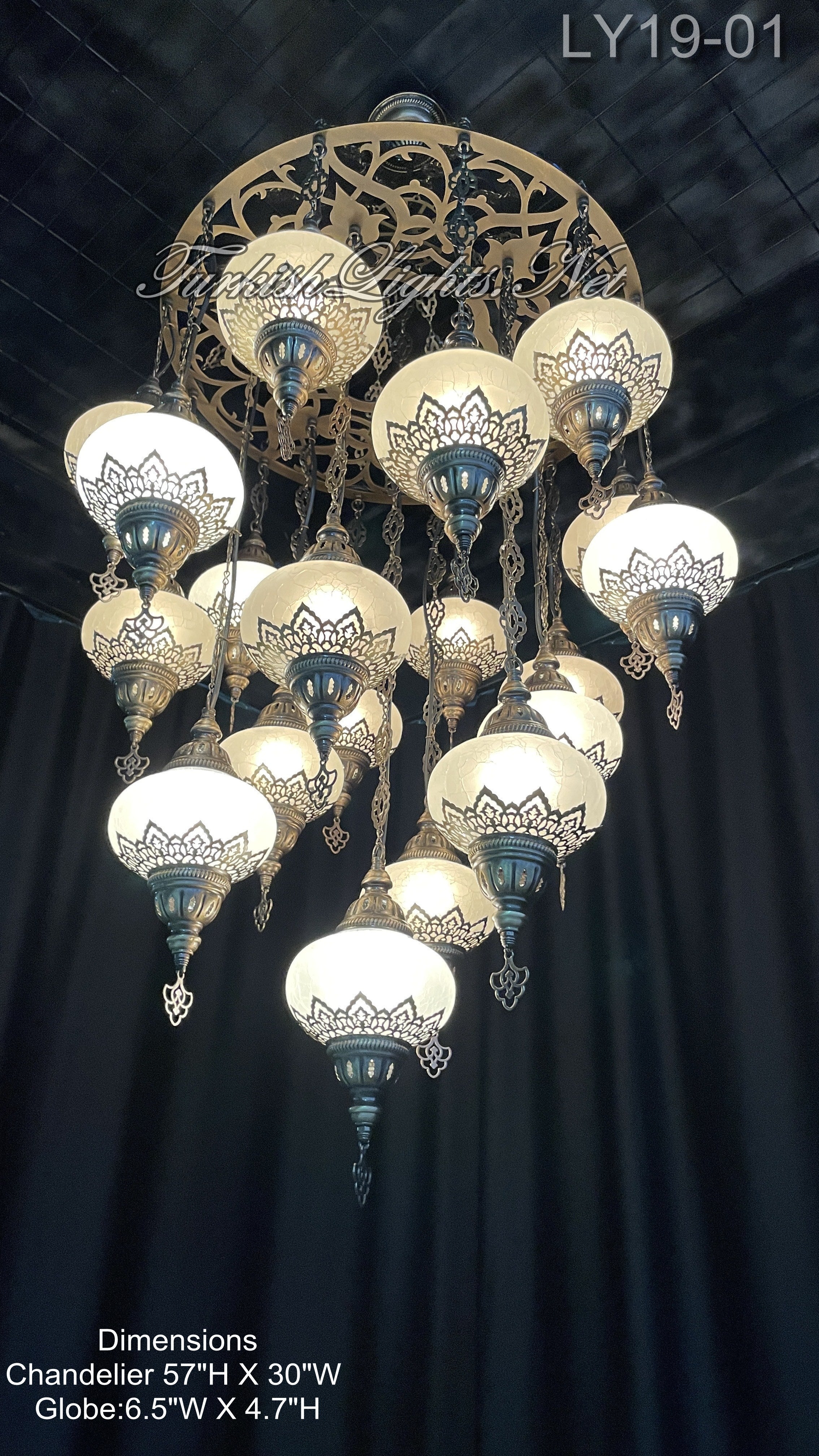 19-BALL TURKISH SULTAN MOSAIC CHANDELIER, LARGE GLOBES ID: LZ19C - Image 3