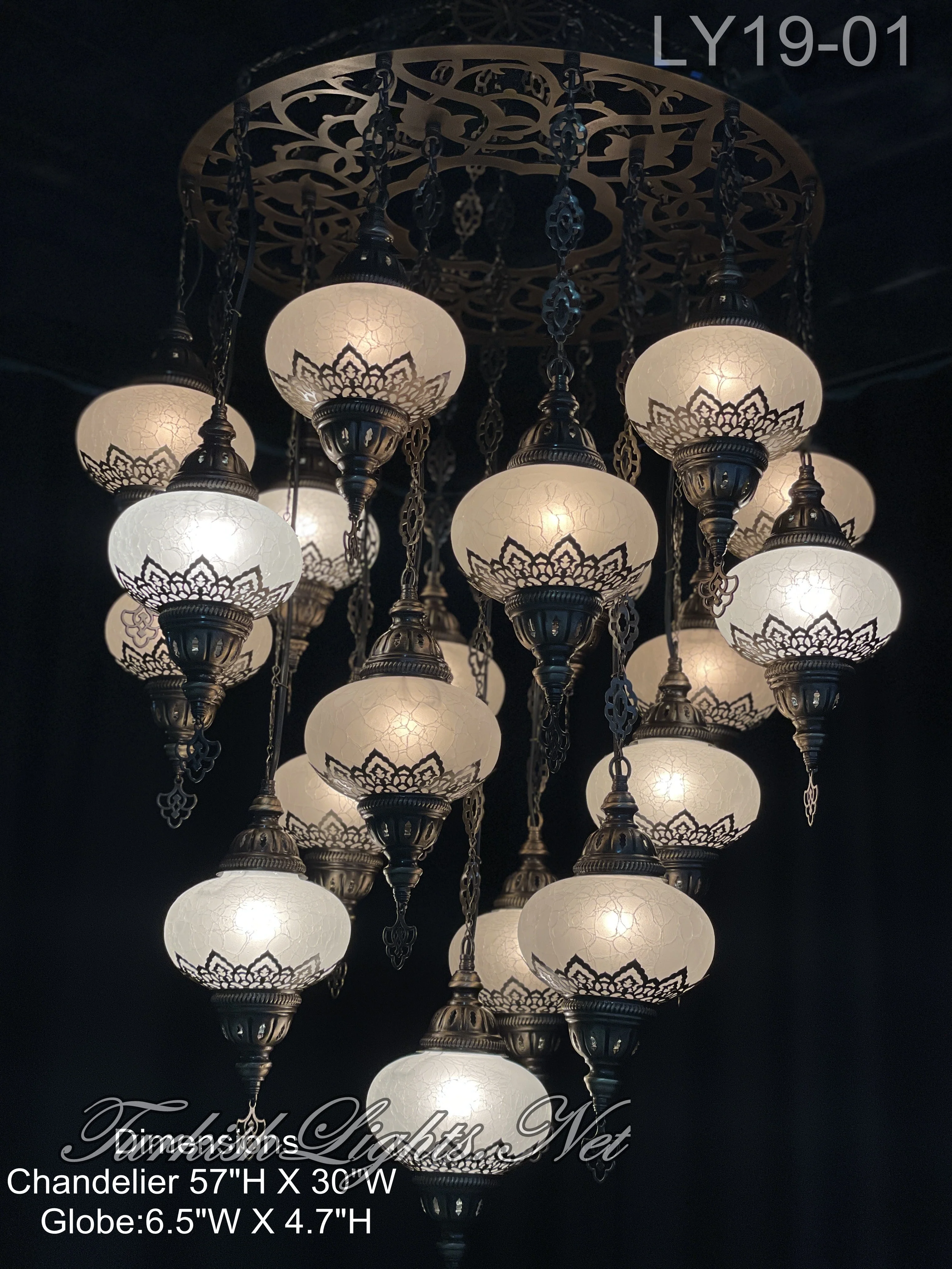 19-BALL TURKISH SULTAN MOSAIC CHANDELIER, LARGE GLOBES ID: LZ19C - Image 4