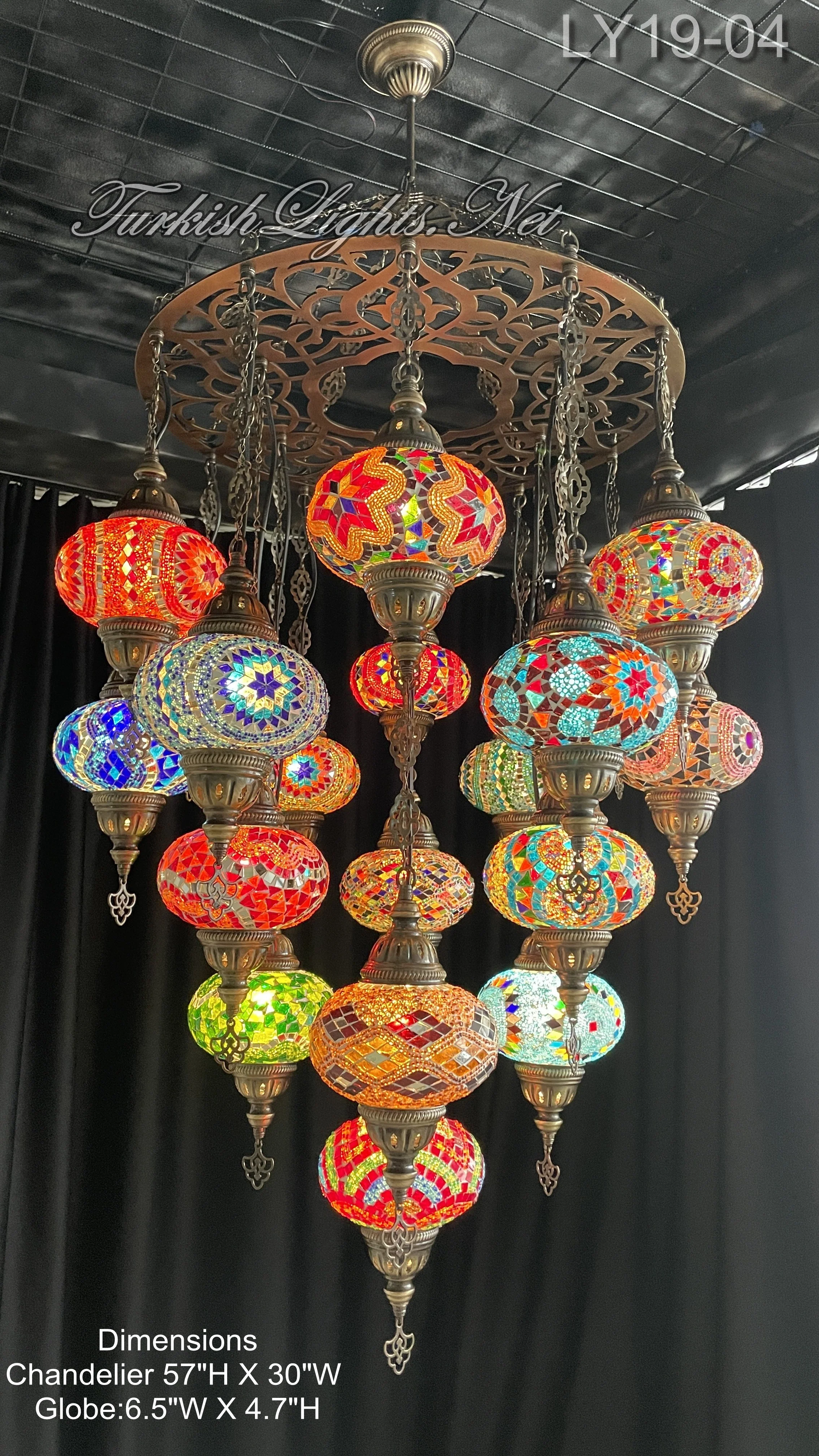 19-BALL TURKISH SULTAN MOSAIC CHANDELIER, LARGE GLOBES ID: LY19-04 - Image 4