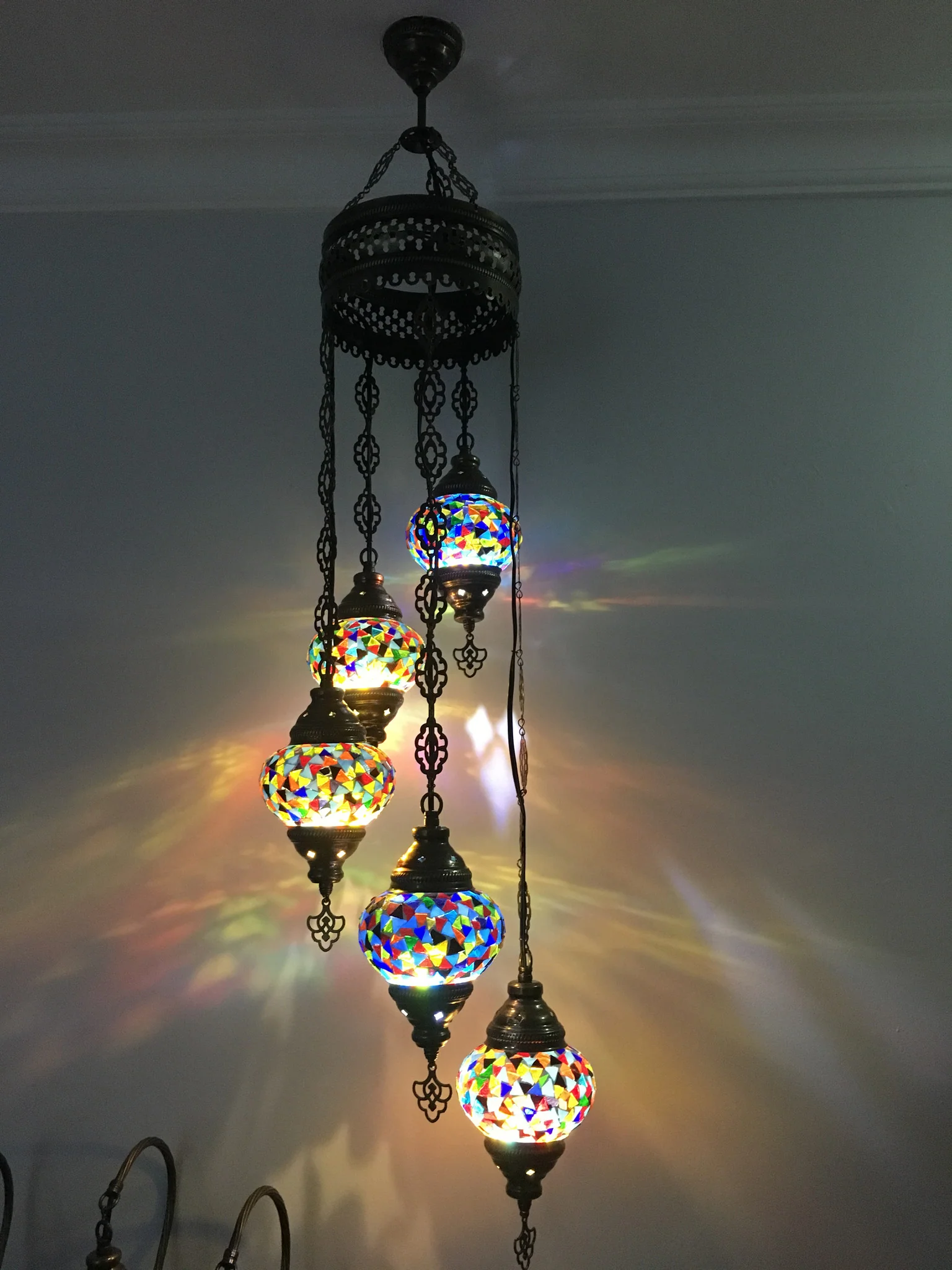 5 Ball Turkish Mosaic Chandelier - Water Drop Design with Medium Globes, ID: H05M-16 - Image 10