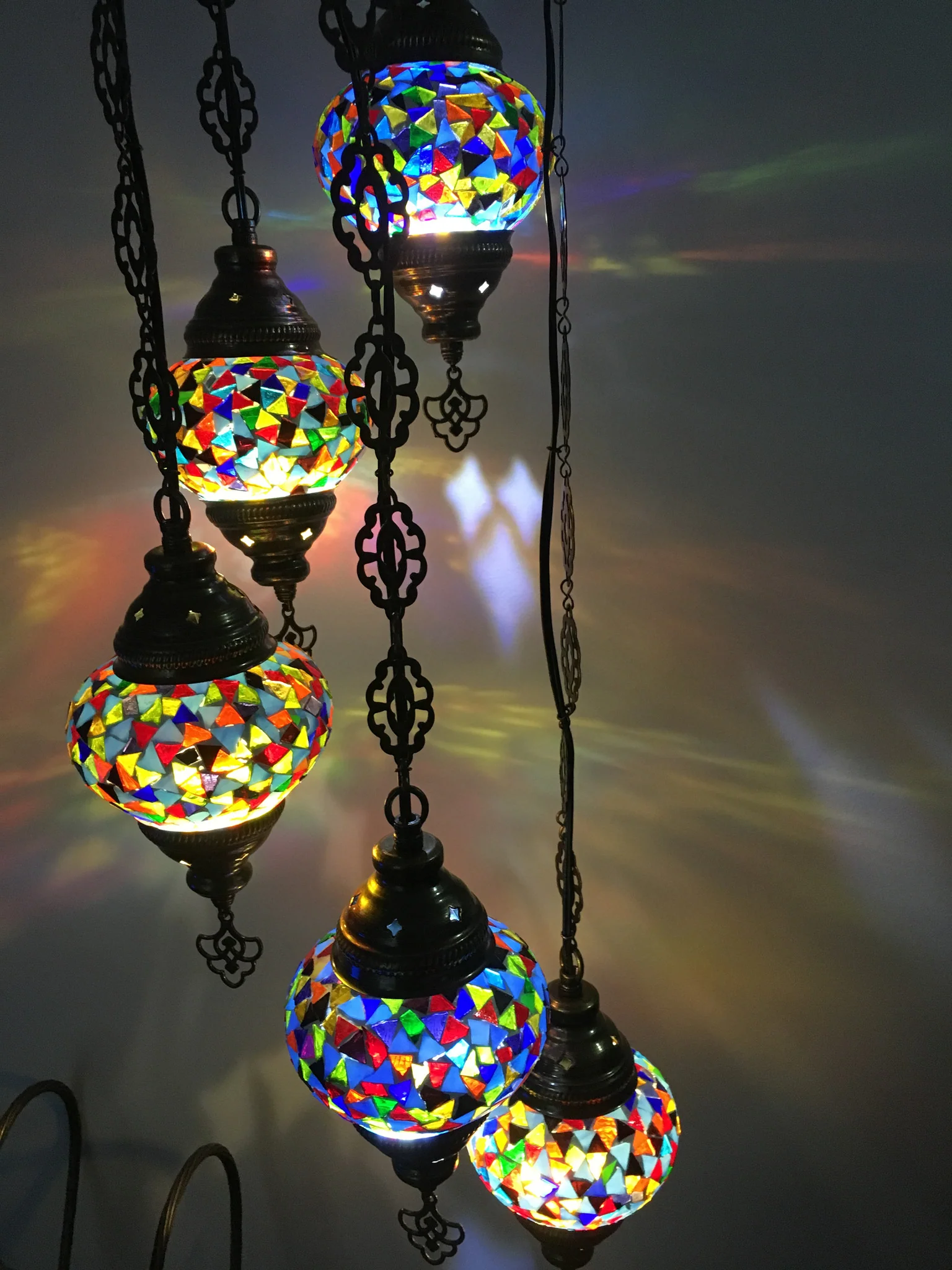 5 Ball Turkish Mosaic Chandelier - Water Drop Design with Medium Globes, ID: H05M-16 - Image 3