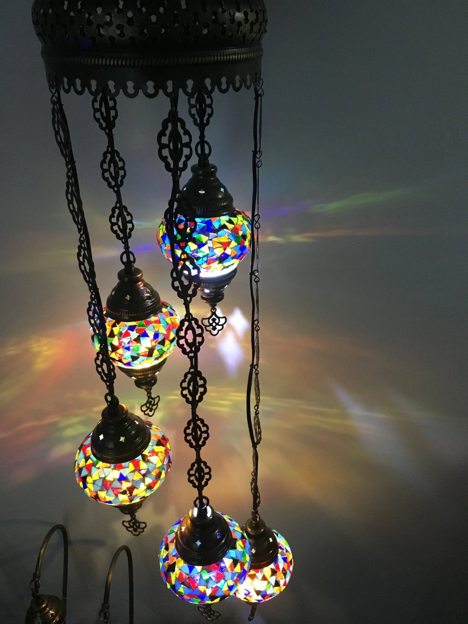 5 Ball Turkish Mosaic Chandelier - Water Drop Design with Medium Globes, ID: H05M-16 - Image 5