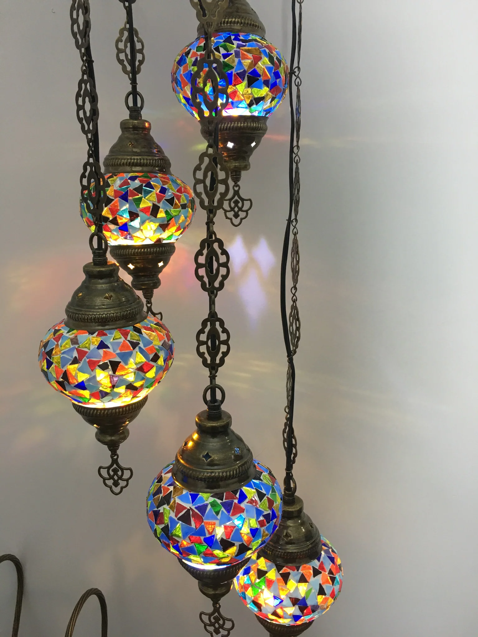 5 Ball Turkish Mosaic Chandelier - Water Drop Design with Medium Globes, ID: H05M-16 - Image 8