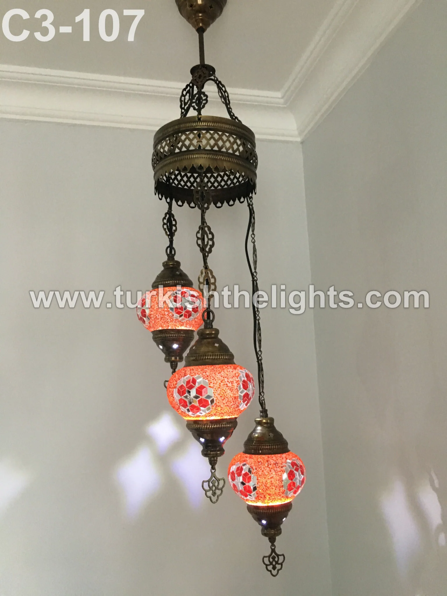 3 BALL TURKISH MOSAIC CHANDELIER RED - Image 3