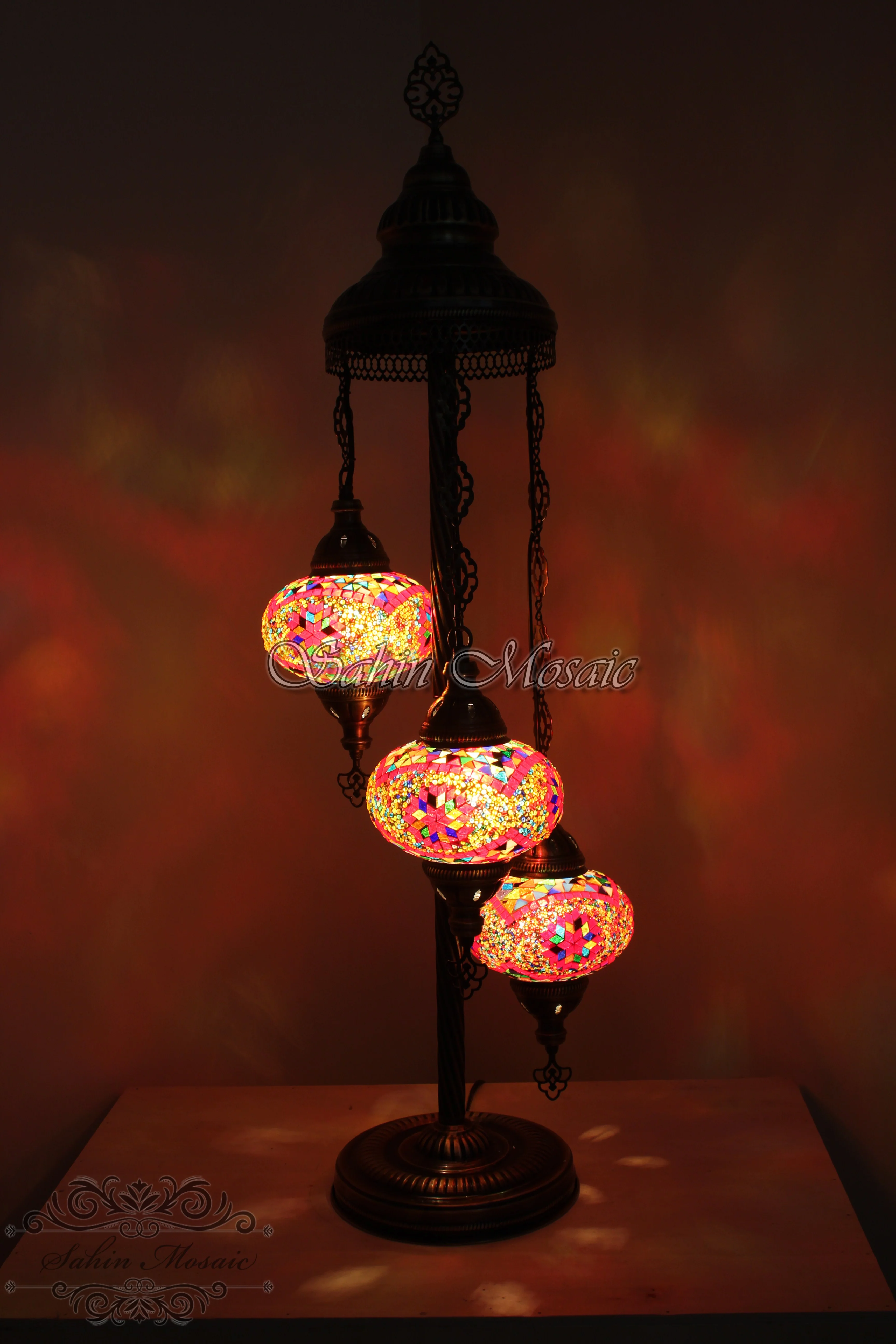 3 BALL TURKISH MOSAIC FLOOR LAMP WITH LARGE GLOBES, LAMBADER - Image 3