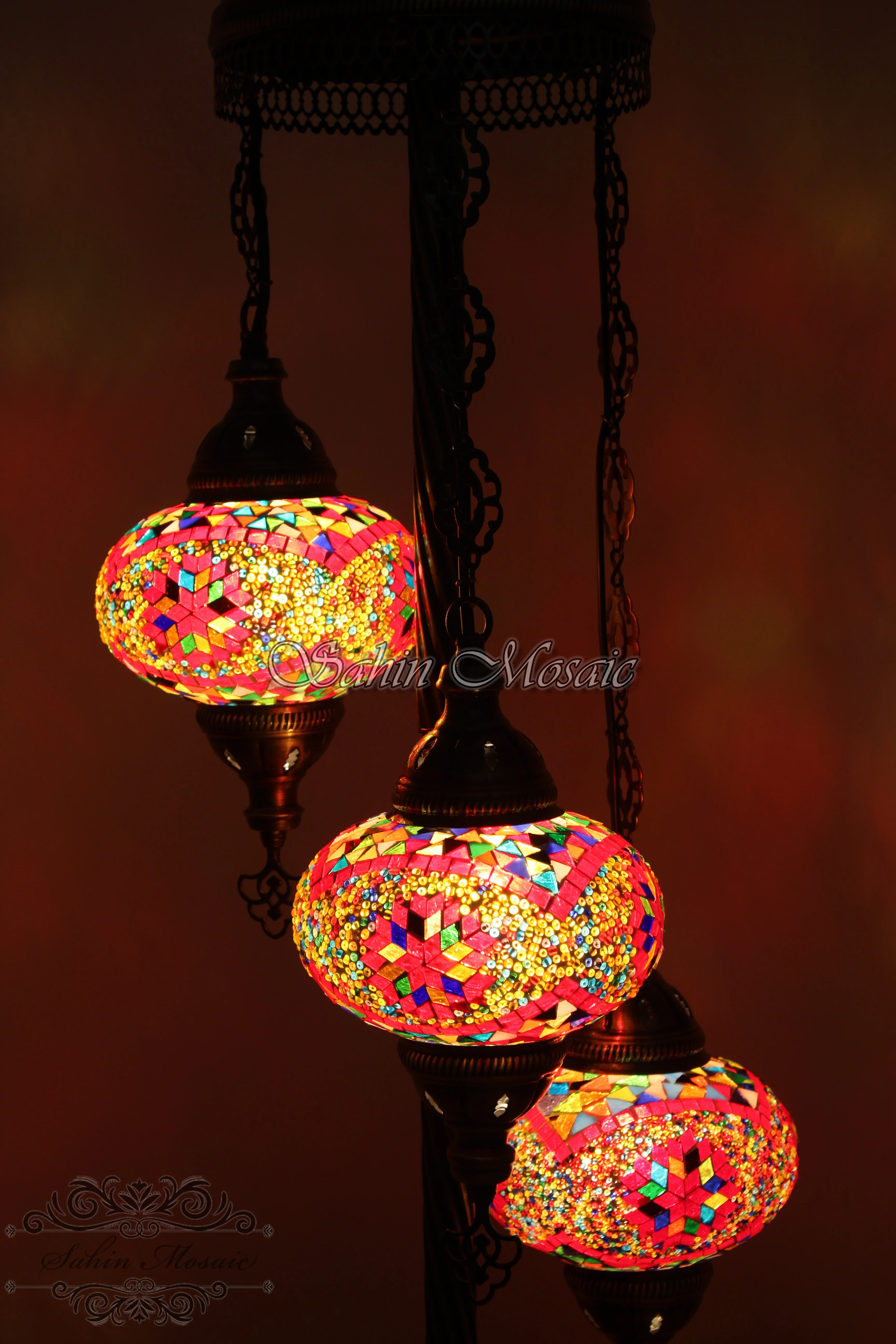 3 BALL TURKISH MOSAIC FLOOR LAMP WITH LARGE GLOBES, LAMBADER - Image 4