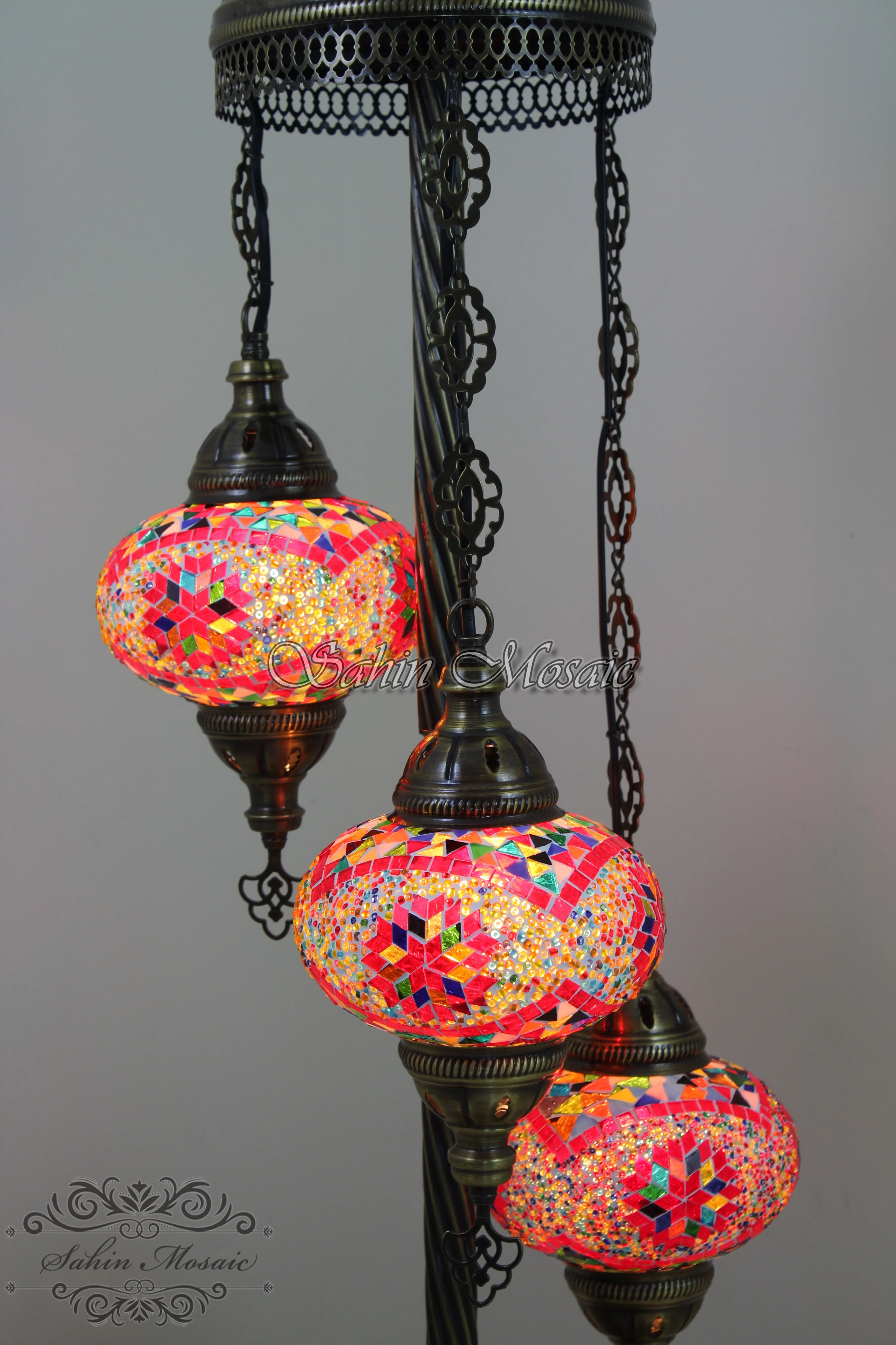 3 BALL TURKISH MOSAIC FLOOR LAMP WITH LARGE GLOBES, LAMBADER - Image 5