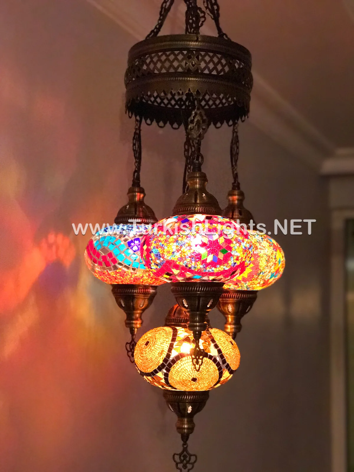 4 Ball Turkish Mosaic Chandelier - Handmade Sultan Design with Large Globes, ID: S4L-1 - Image 6