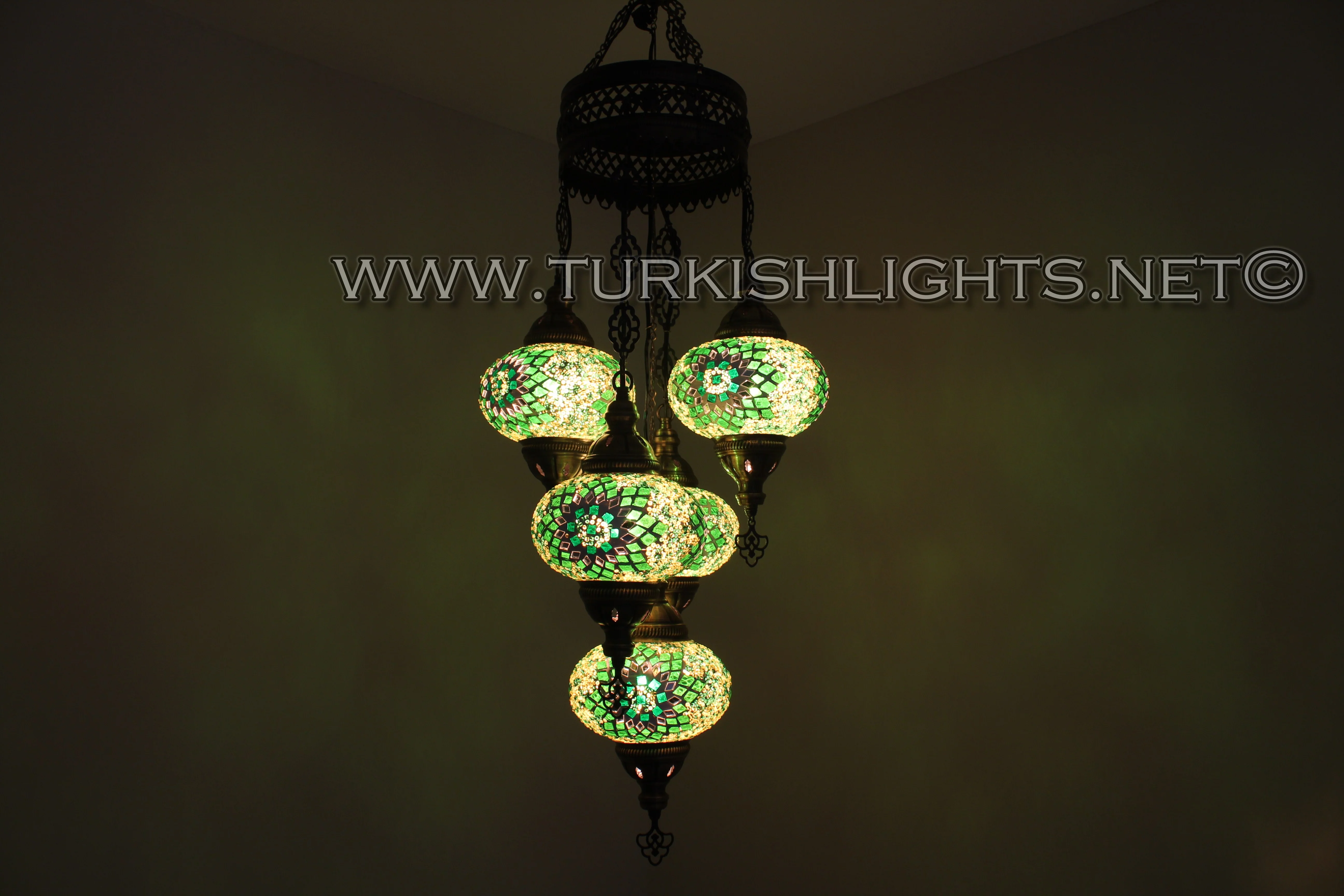 5 Ball Turkish Mosaic Chandelier - Handmade Sultan Design with Large Globes, ID: S5L-5 - Image 3