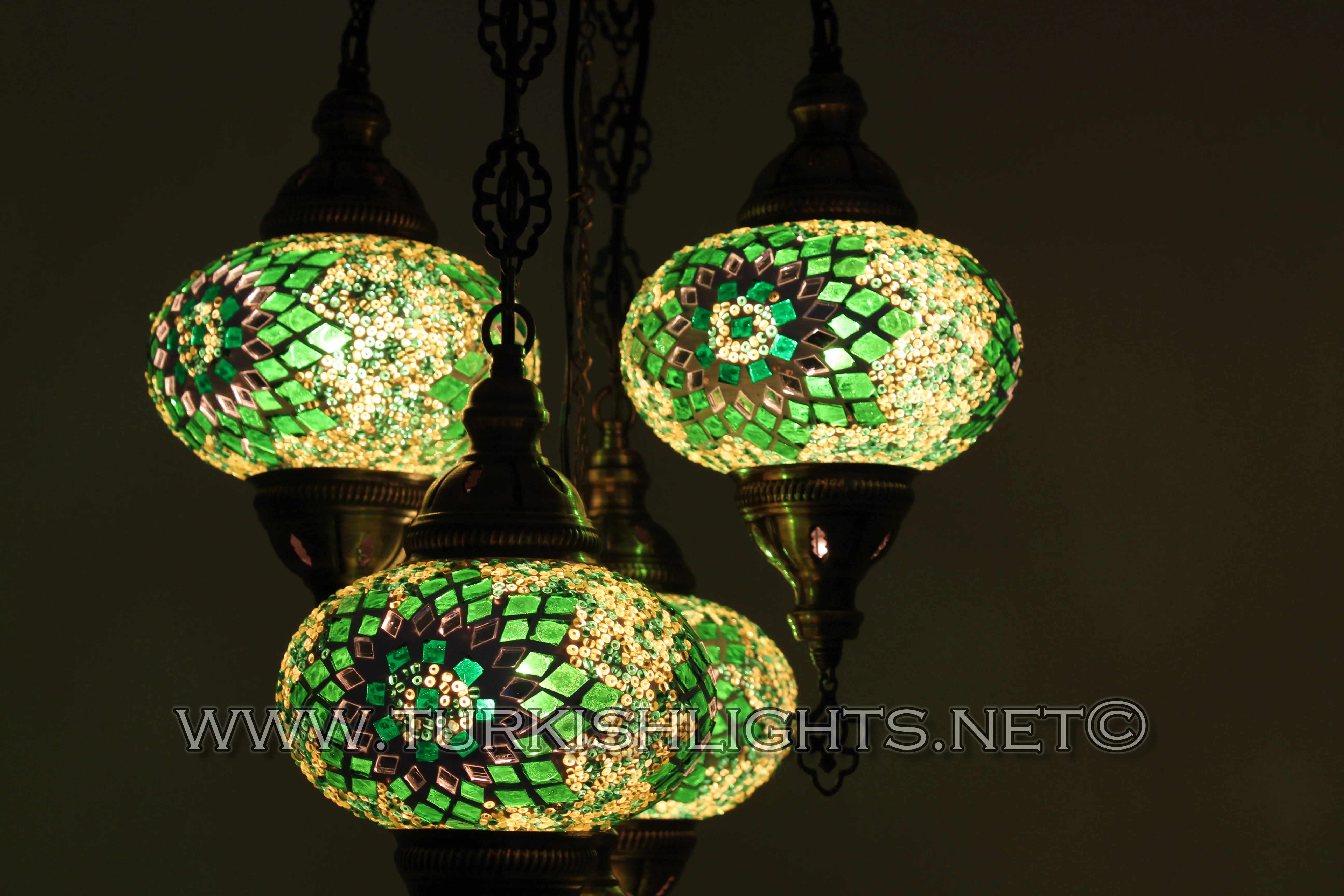 5 Ball Turkish Mosaic Chandelier - Handmade Sultan Design with Large Globes, ID: S5L-5 - Image 4
