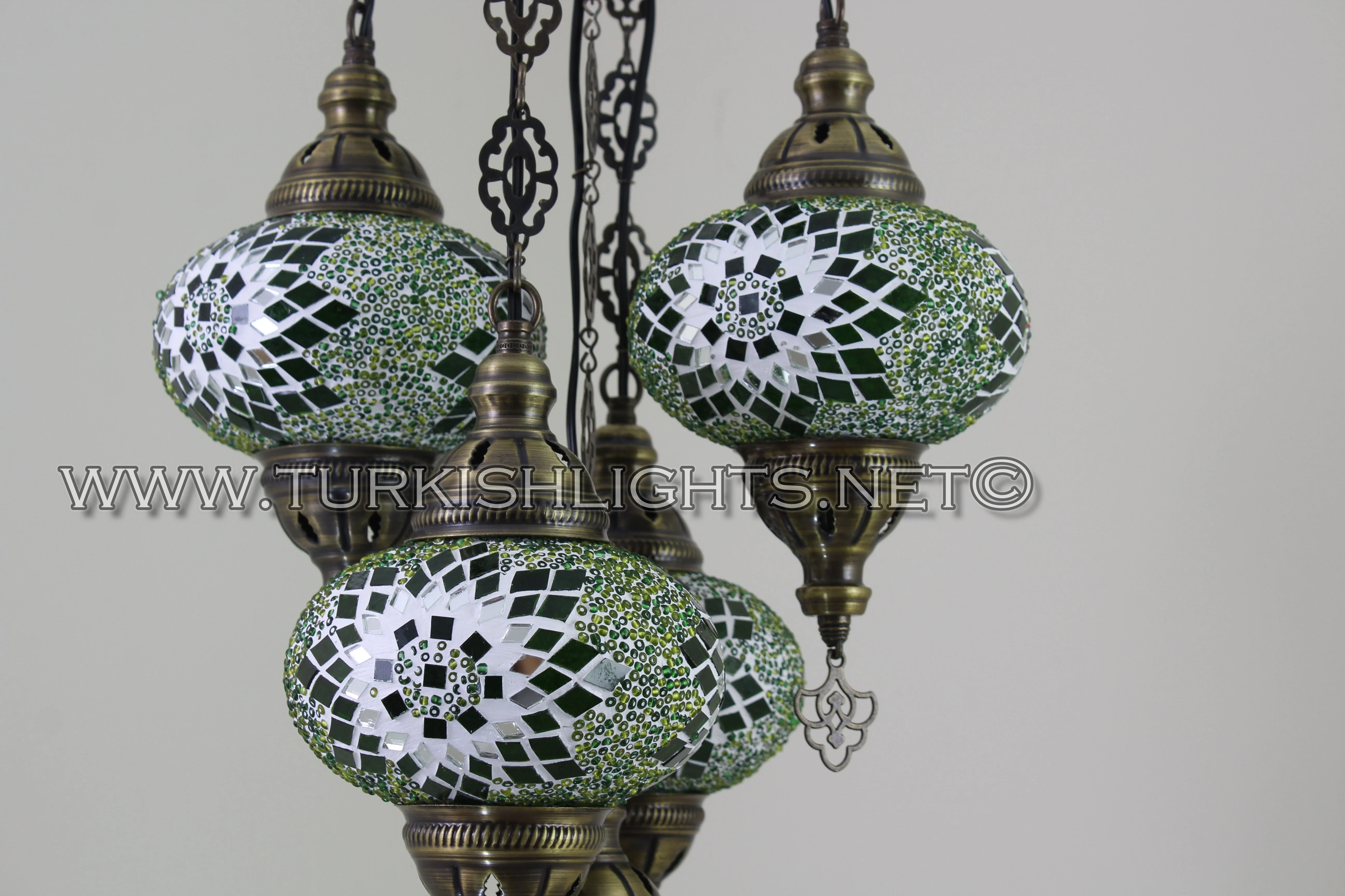 5 Ball Turkish Mosaic Chandelier - Handmade Sultan Design with Large Globes, ID: S5L-5 - Image 5