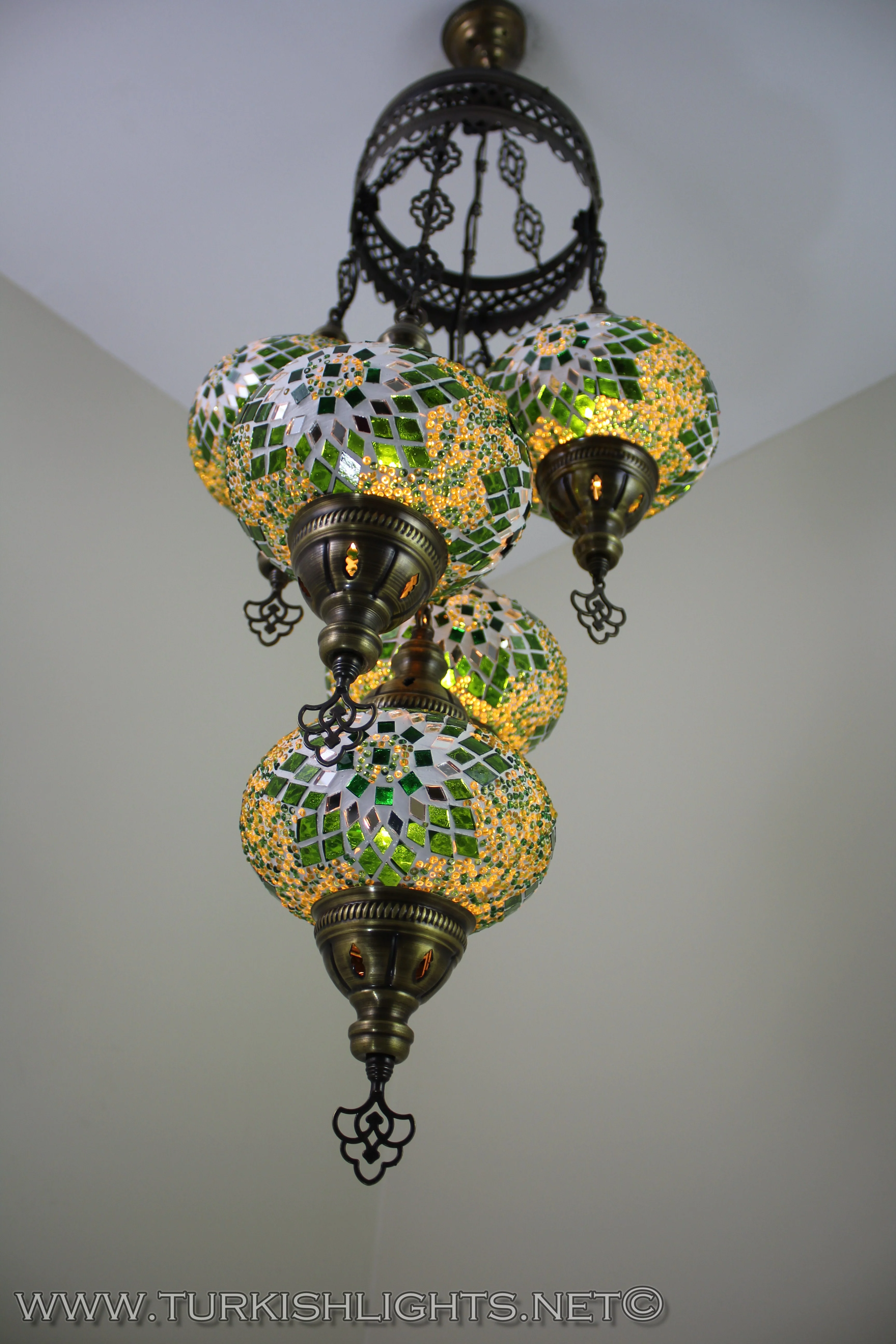 5 Ball Turkish Mosaic Chandelier - Handmade Sultan Design with Large Globes, ID: S5L-5 - Image 6