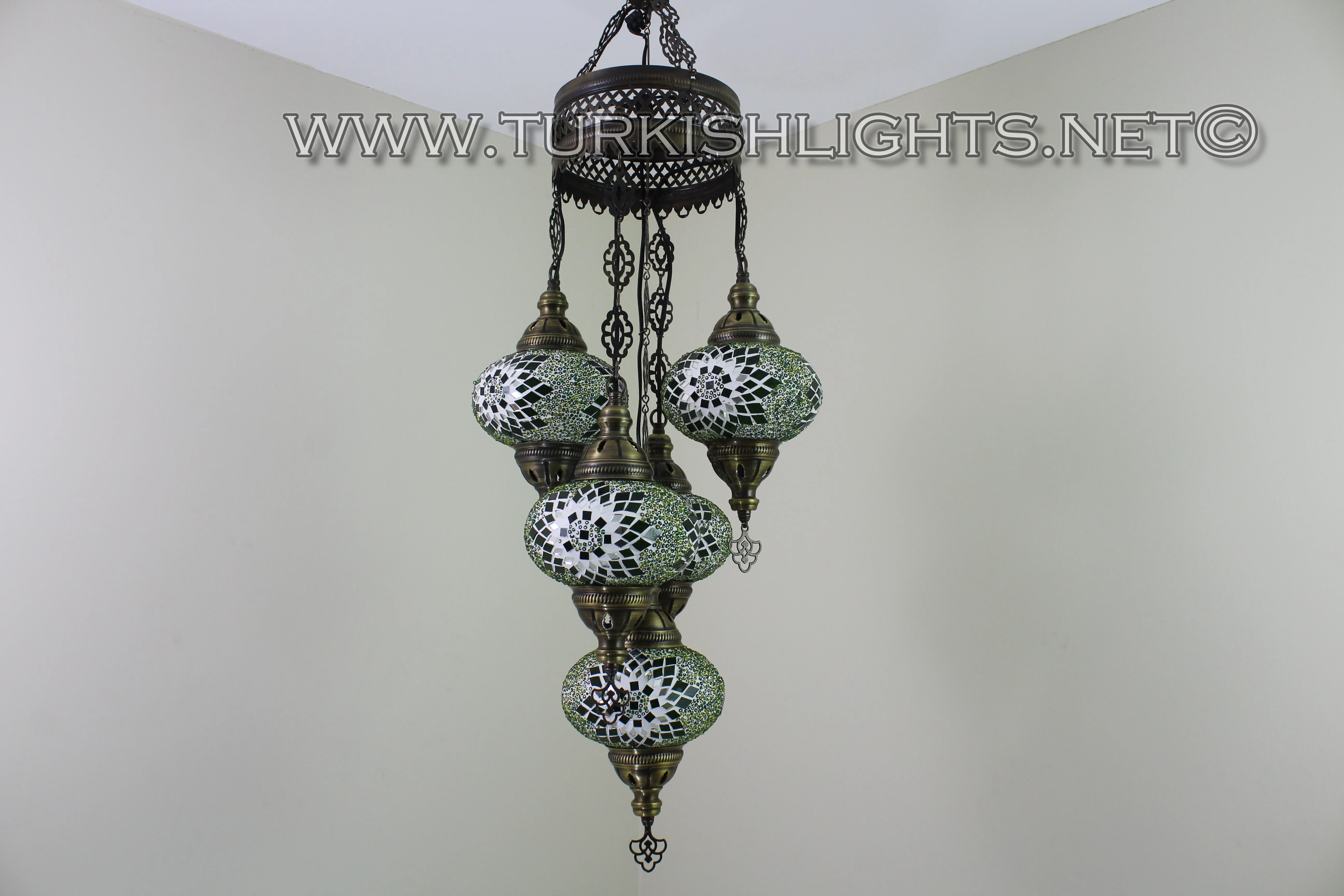 5 Ball Turkish Mosaic Chandelier - Handmade Sultan Design with Large Globes, ID: S5L-5 - Image 7