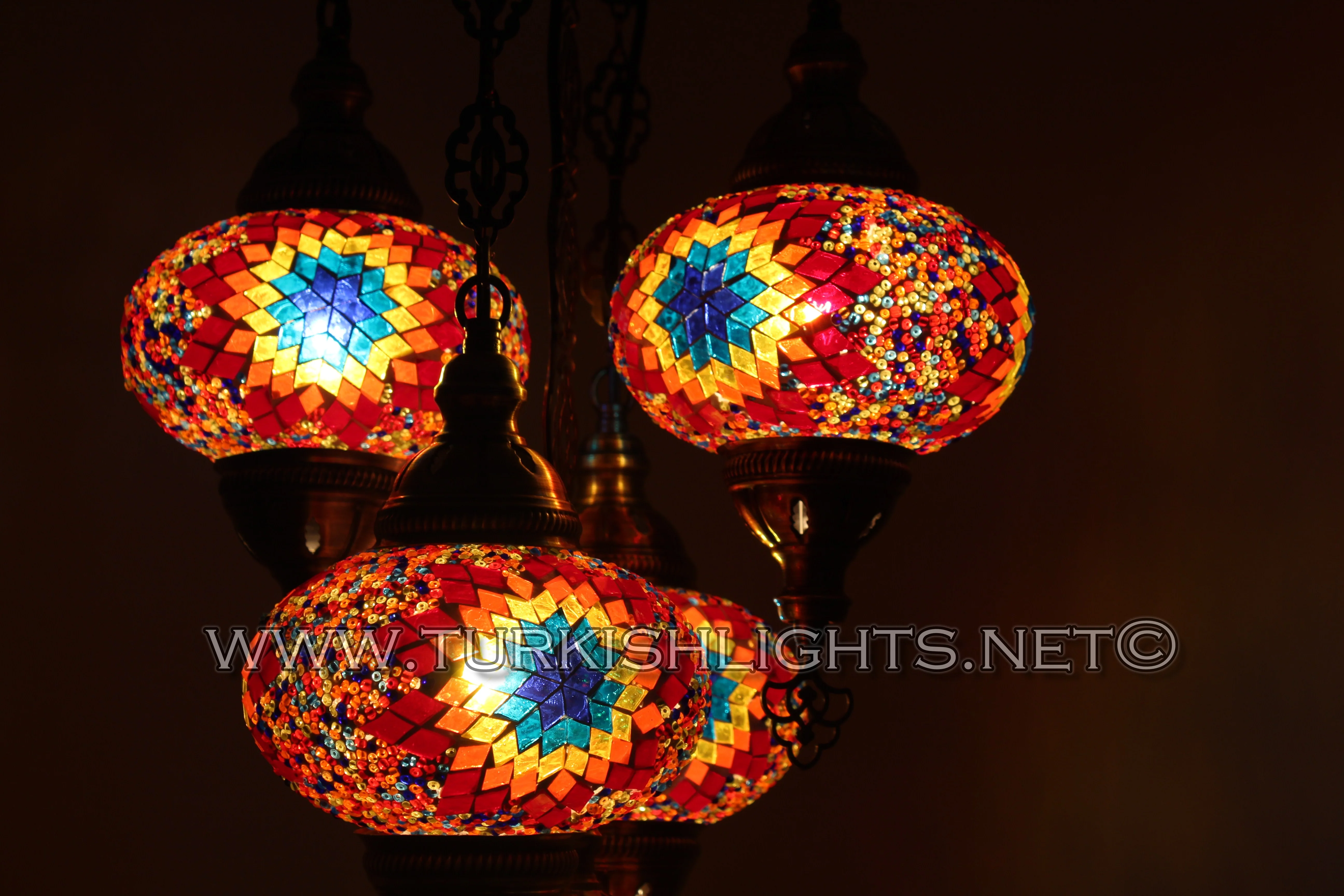 5 Ball Turkish Mosaic Chandelier - Handmade Sultan Design with Large Globes, ID: S5L-4 - Image 4
