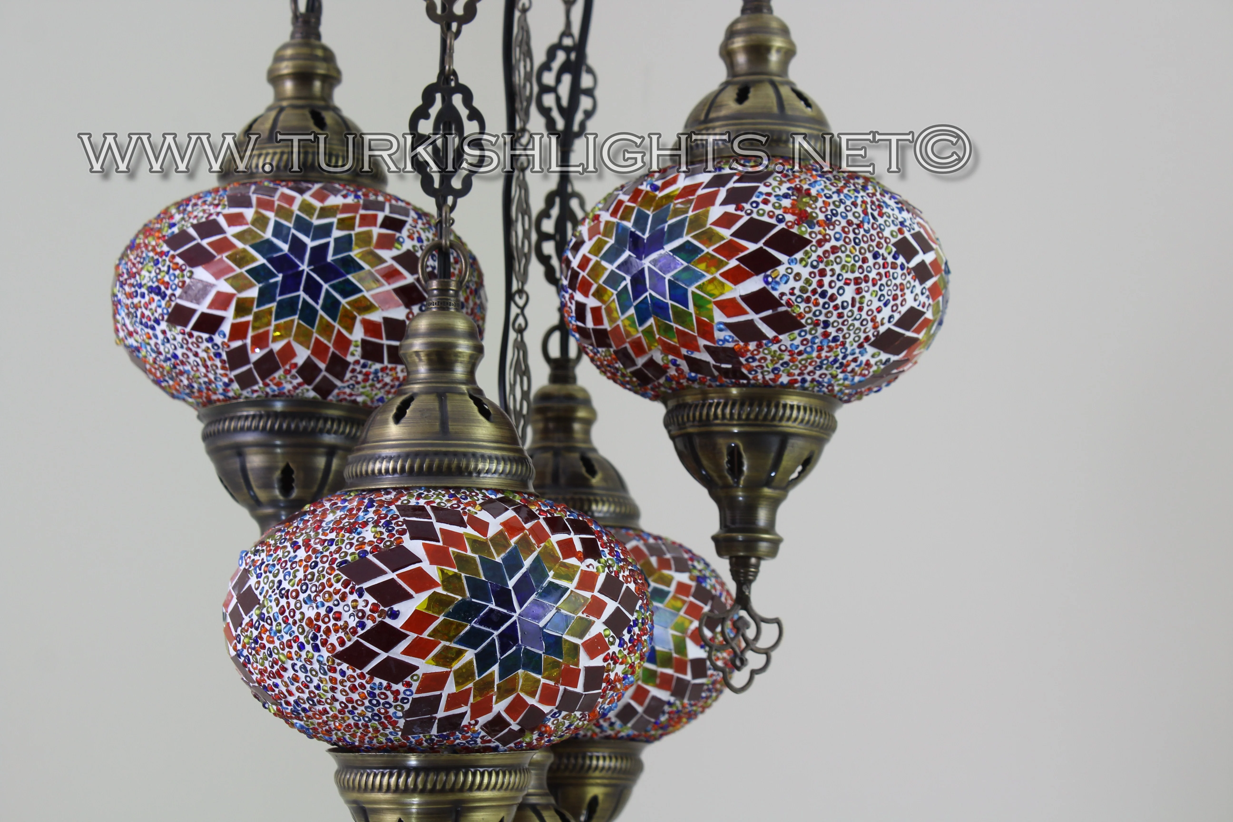 5 Ball Turkish Mosaic Chandelier - Handmade Sultan Design with Large Globes, ID: S5L-4 - Image 6