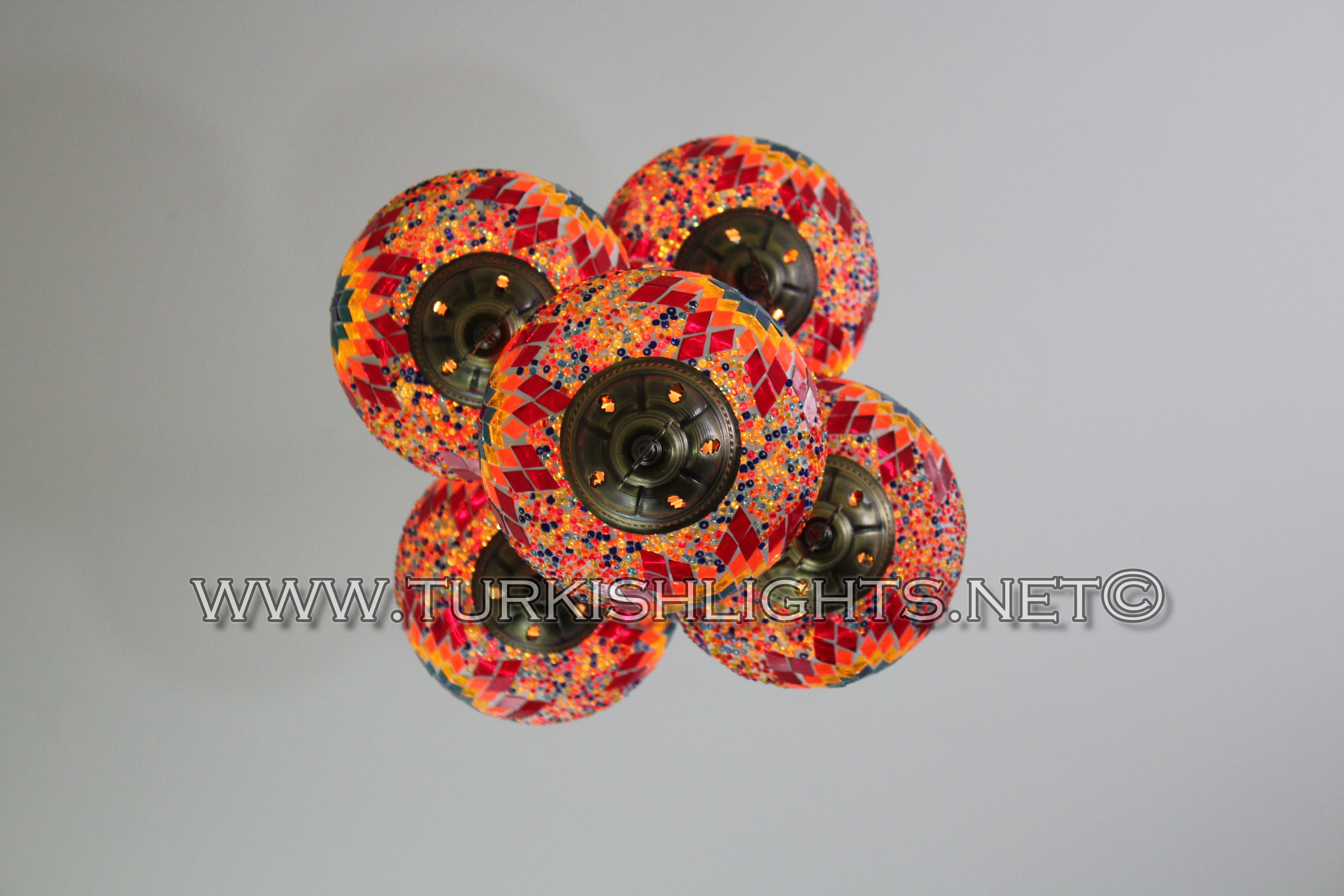 5 Ball Turkish Mosaic Chandelier - Handmade Sultan Design with Large Globes, ID: S5L-4 - Image 8