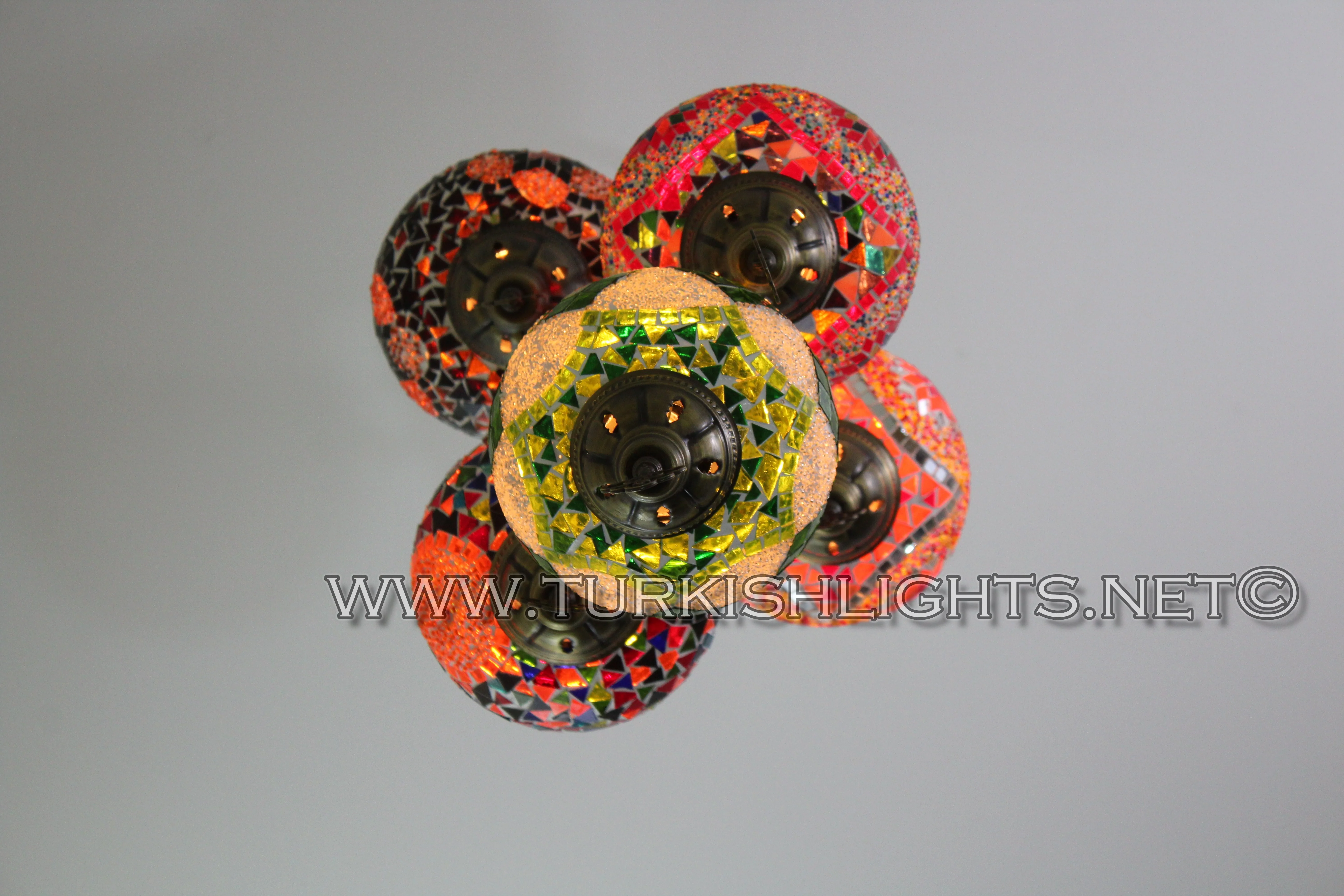 5 Ball Turkish Mosaic Chandelier - Handmade Sultan Design with Large Globes, ID: S5L-1 - Image 10