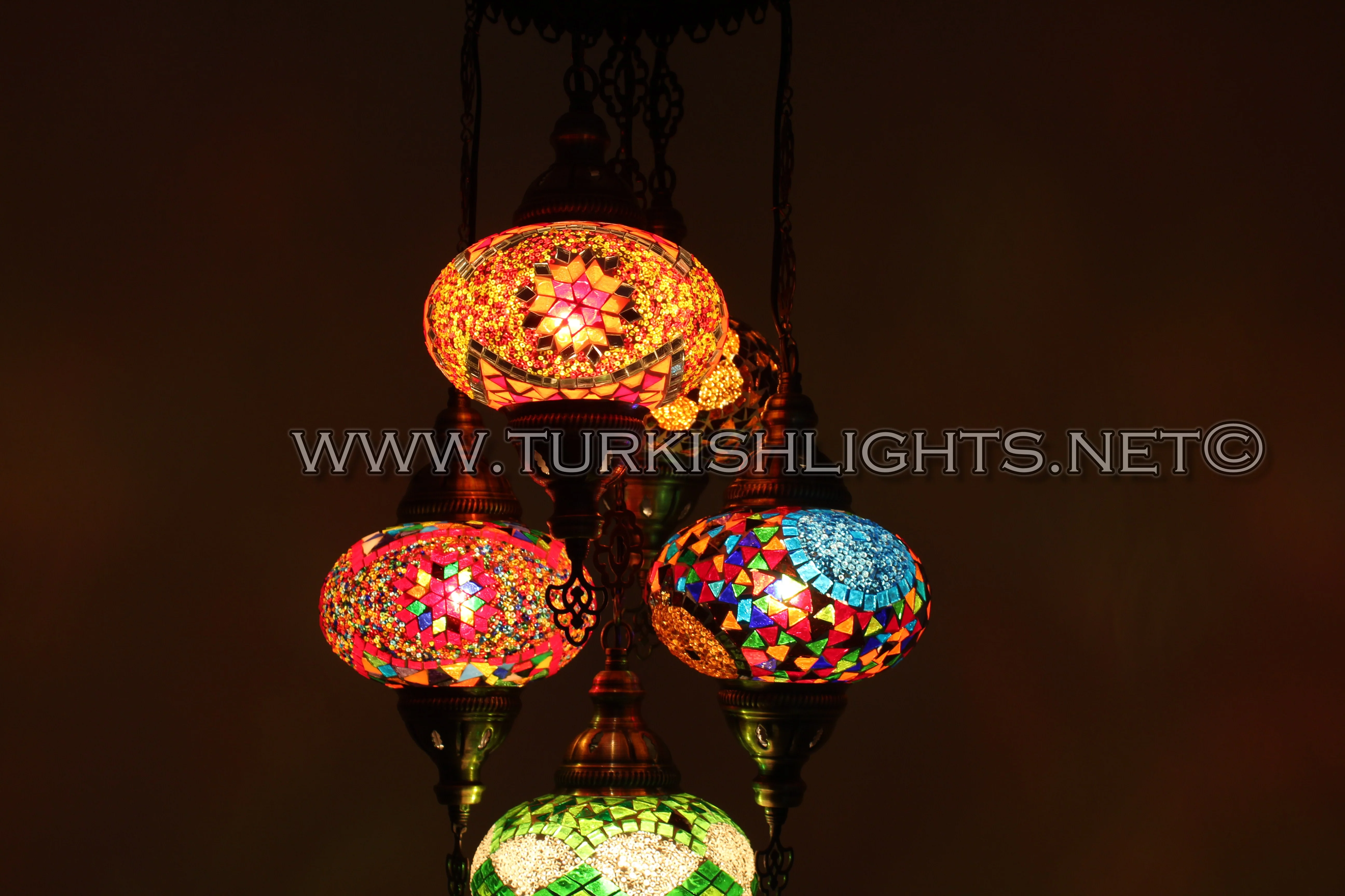 5 Ball Turkish Mosaic Chandelier - Handmade Sultan Design with Large Globes, ID: S5L-1 - Image 6