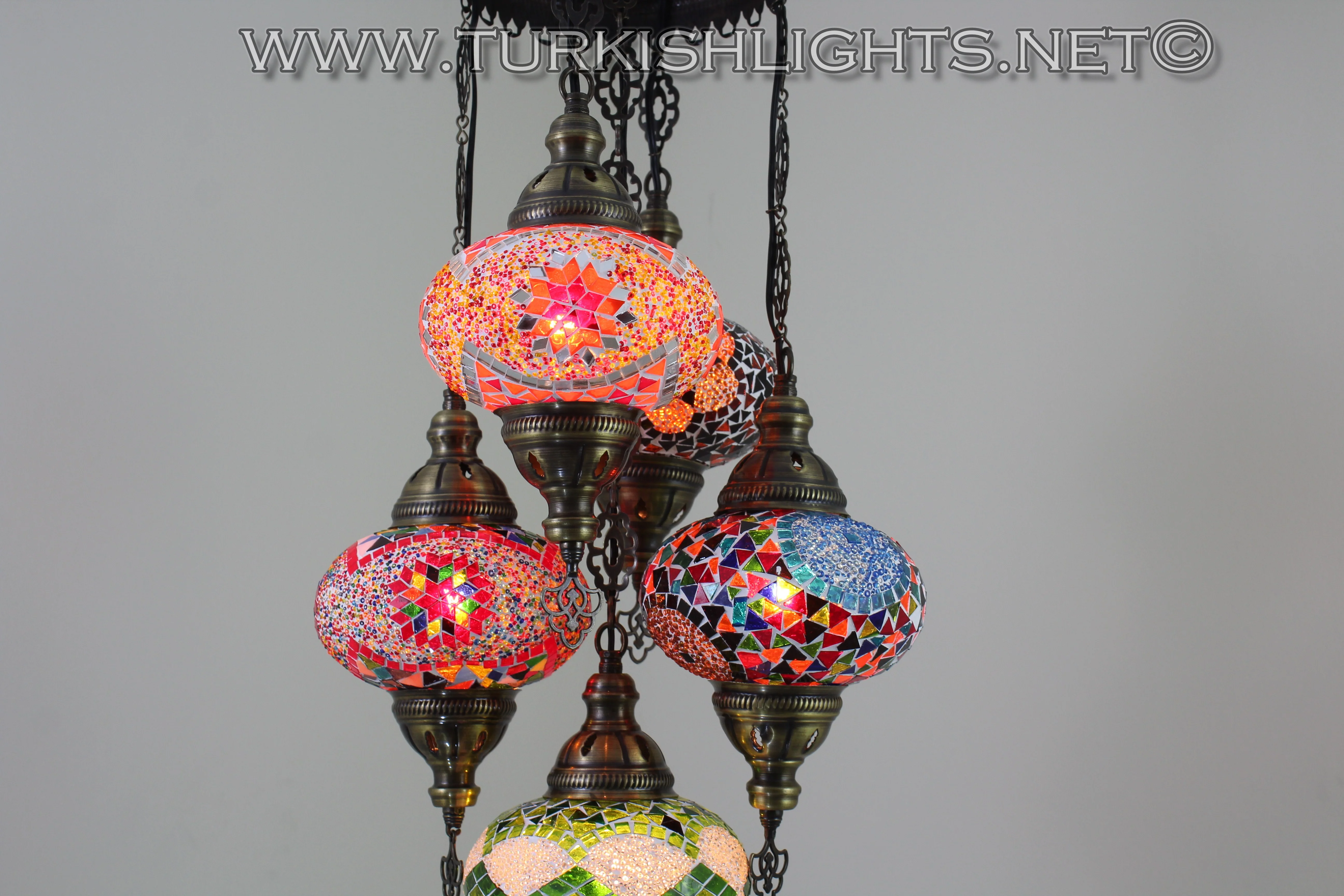 5 Ball Turkish Mosaic Chandelier - Handmade Sultan Design with Large Globes, ID: S5L-1 - Image 7