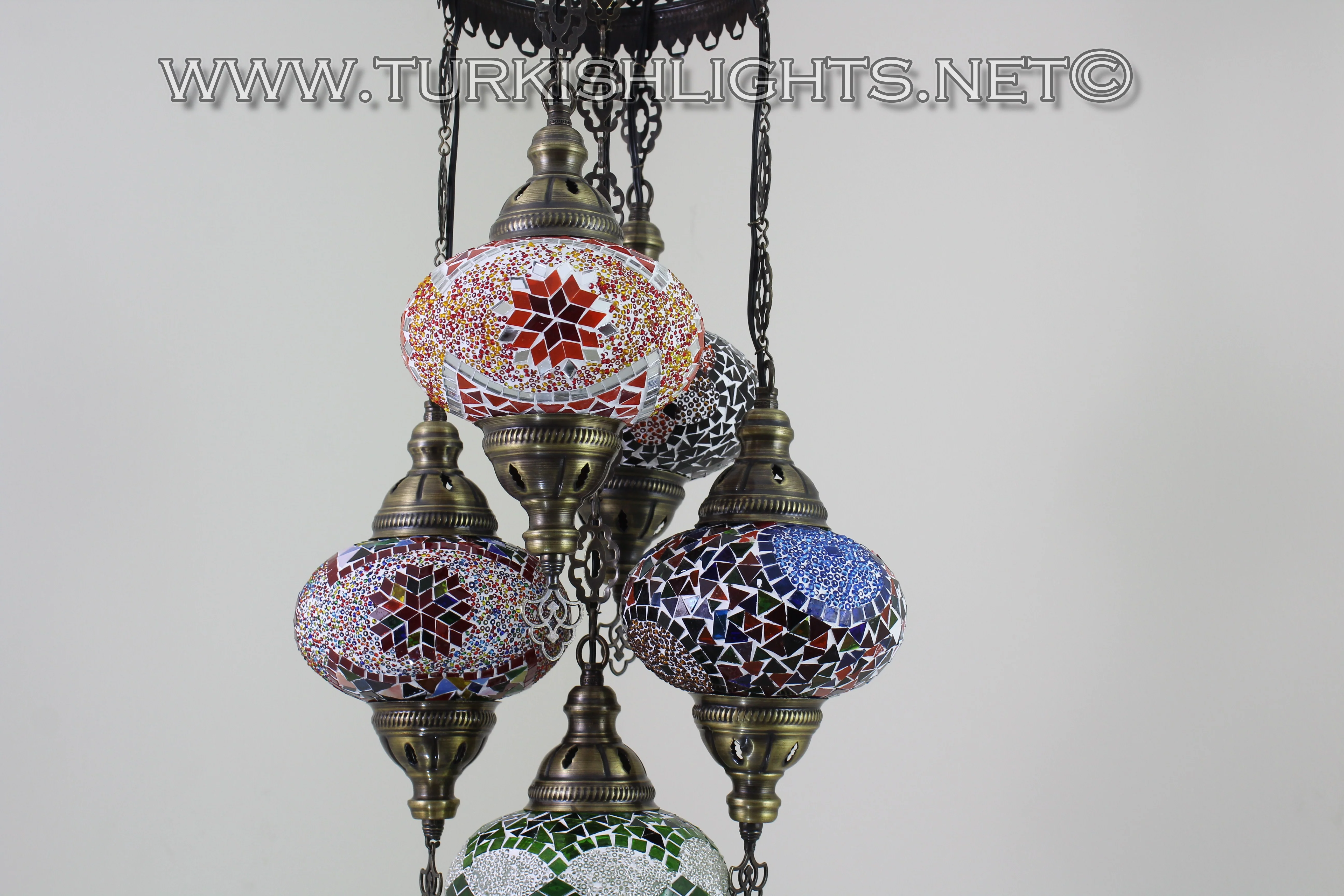 5 Ball Turkish Mosaic Chandelier - Handmade Sultan Design with Large Globes, ID: S5L-1 - Image 8