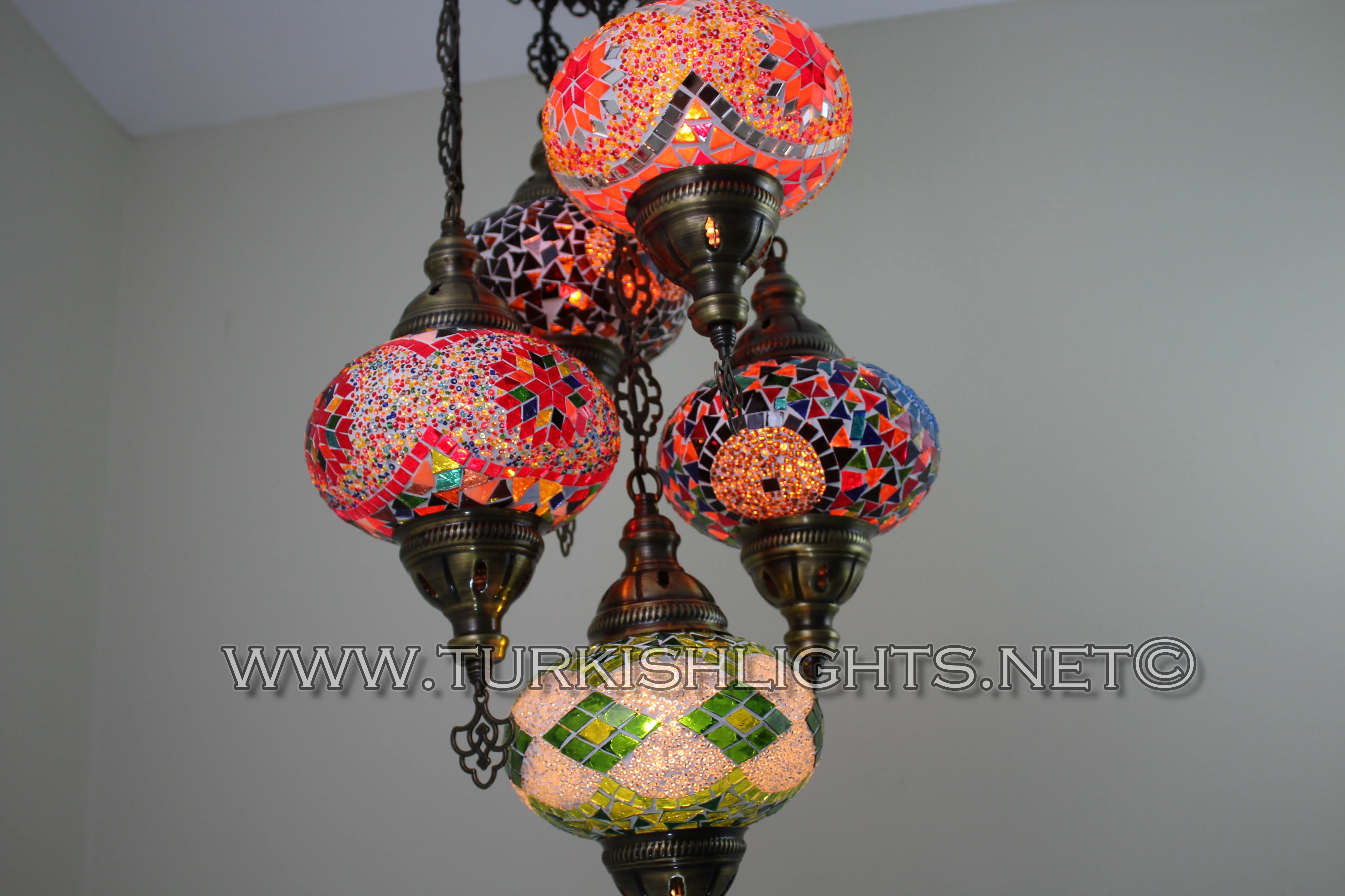 5 Ball Turkish Mosaic Chandelier - Handmade Sultan Design with Large Globes, ID: S5L-1 - Image 9
