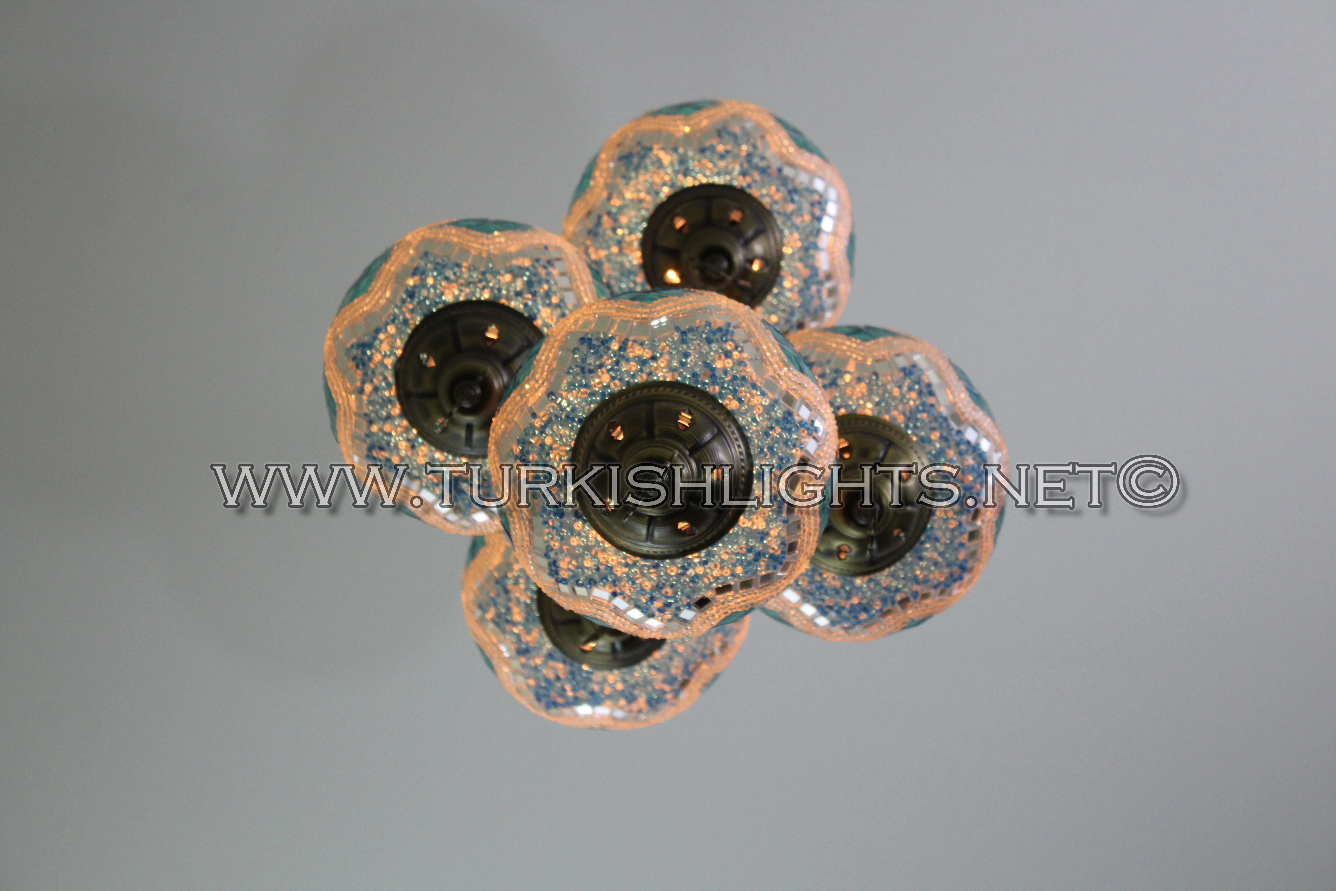 5 Ball Turkish Mosaic Chandelier - Handmade Sultan Design with Large Globes, ID: S5L-8 - Image 8