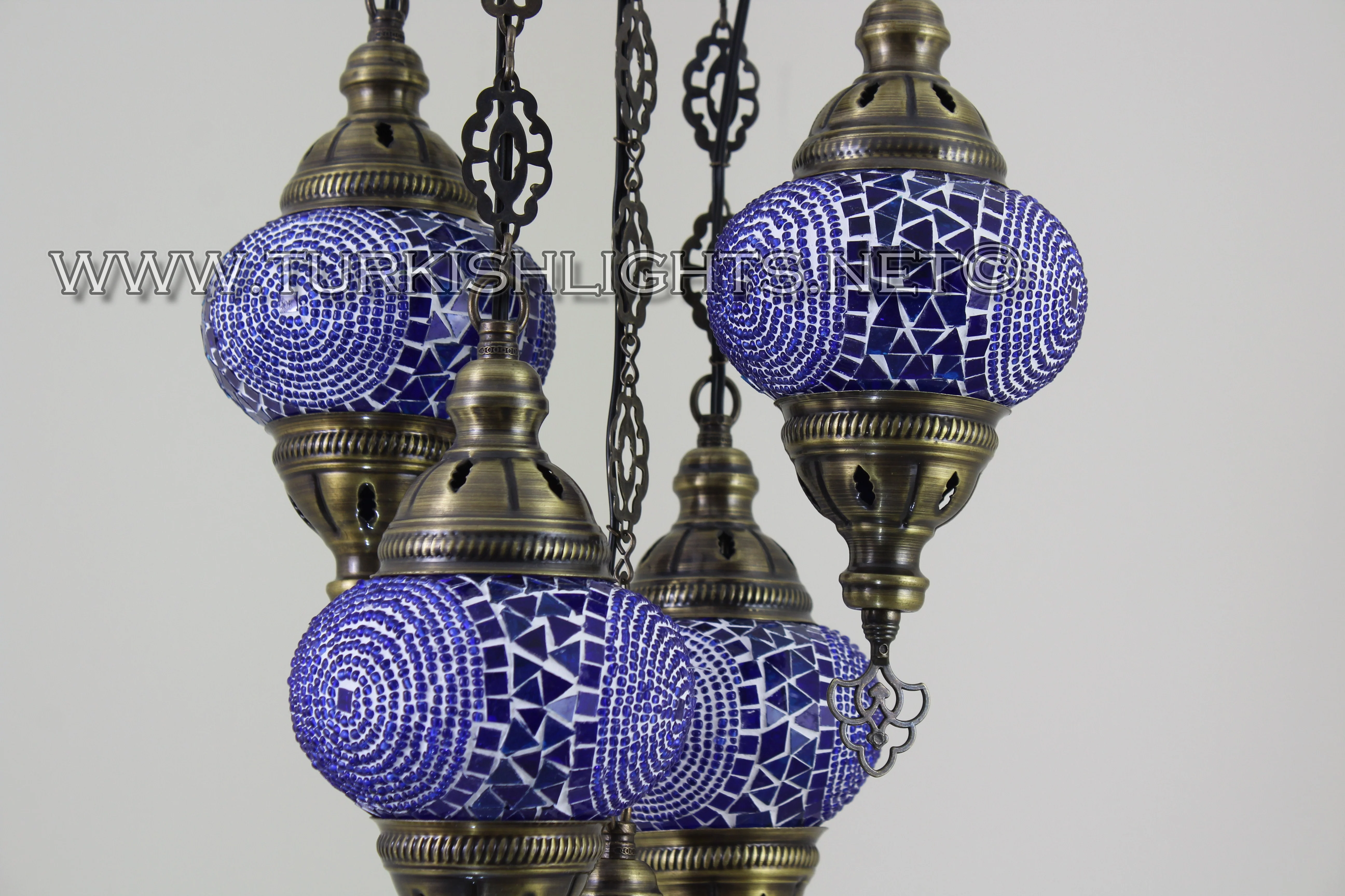 5 Ball Turkish Mosaic Chandelier - Handmade Sultan Design with Medium Globes, ID: S5M-11 - Image 6