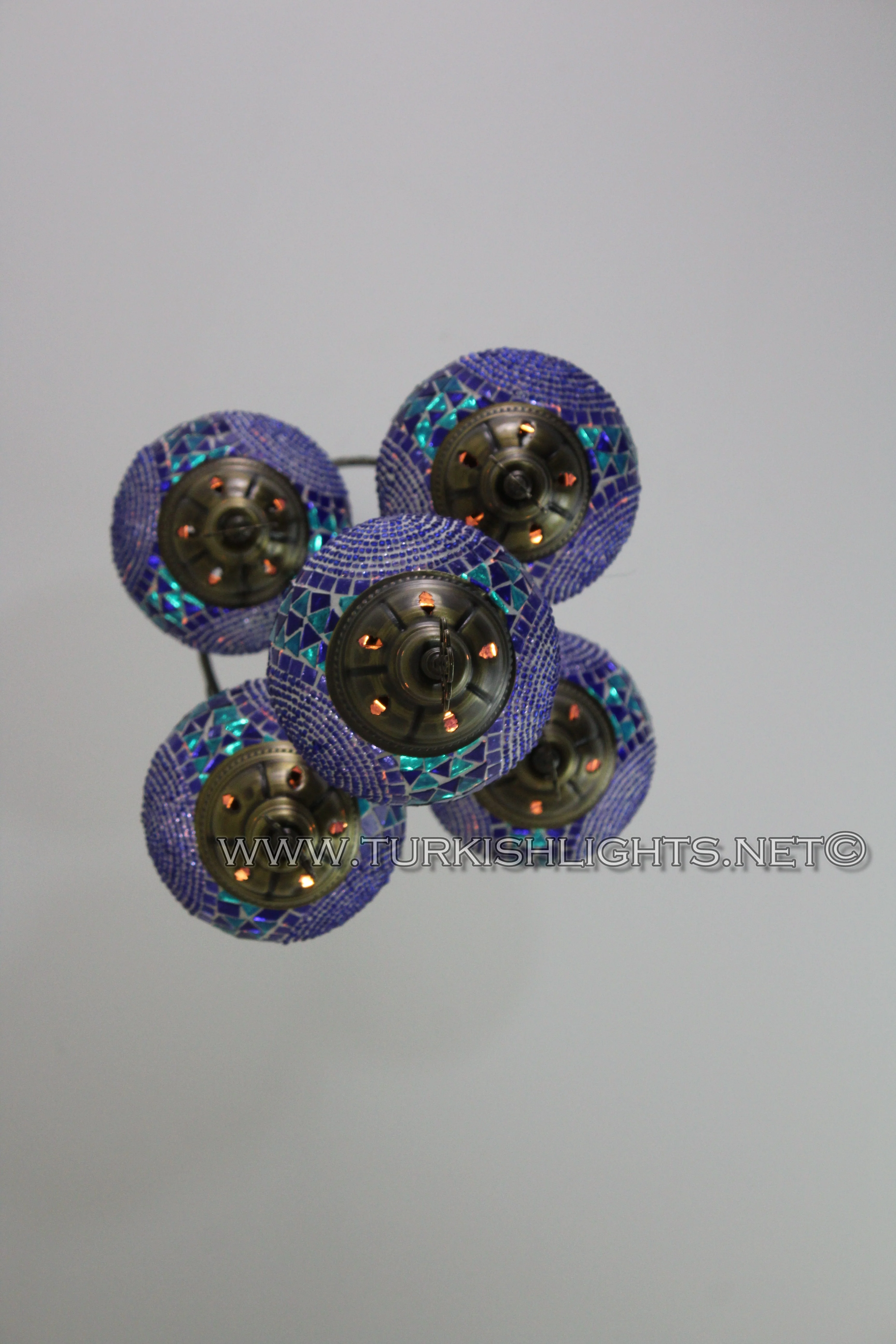 5 Ball Turkish Mosaic Chandelier - Handmade Sultan Design with Medium Globes, ID: S5M-11 - Image 8